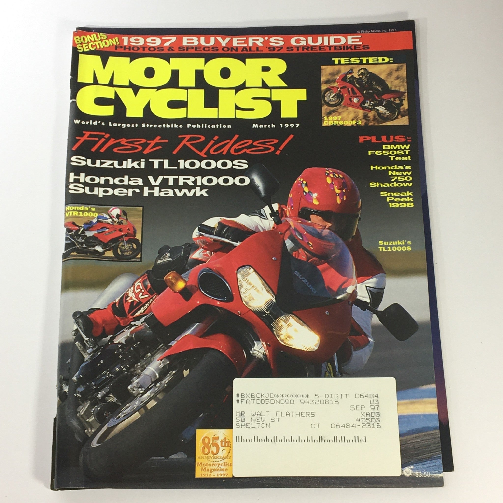 Motor Cyclist Magazine March 1997 Suzuki TL1000S, Honda VR1000 Super Hawk