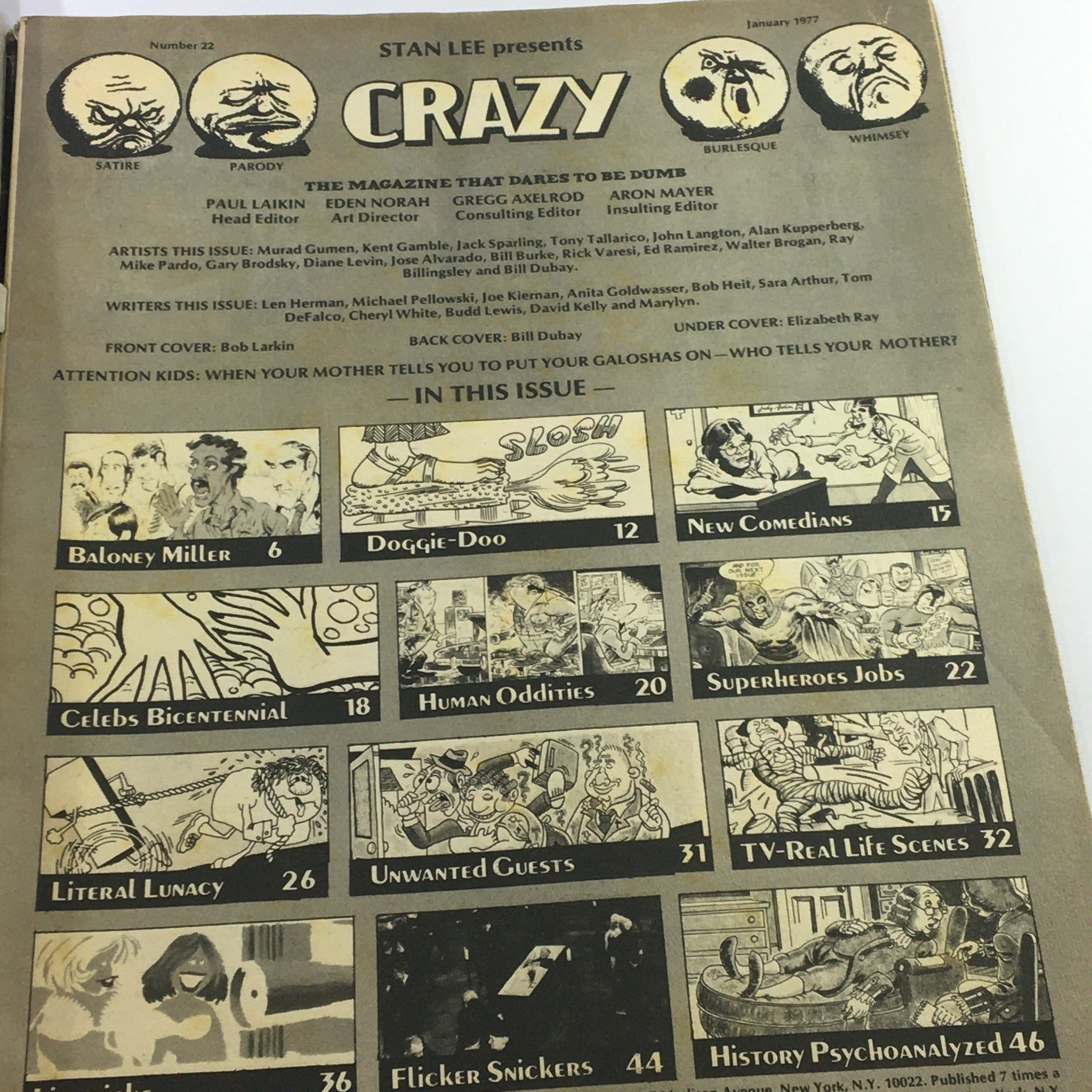 VTG Stan Lee Crazy Magazine January 1977 #22 Baloney Miller, Doggie D Newsstand