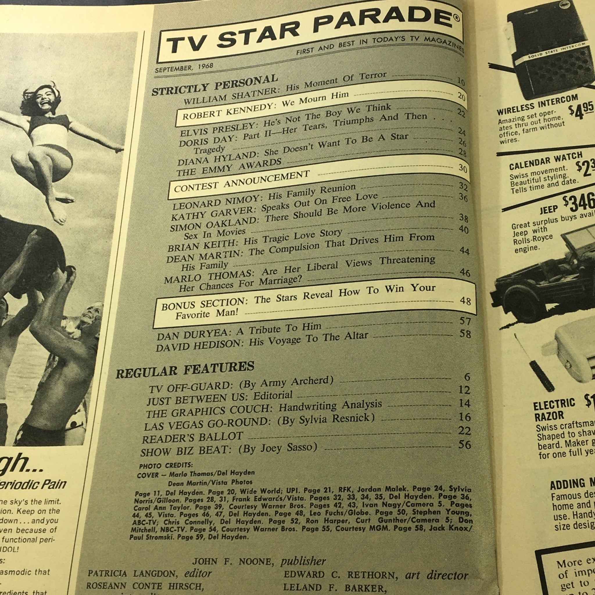 VTG TV Star Parade Magazine September 1968 Marlo Thomas, Dean Martin, Newsstand