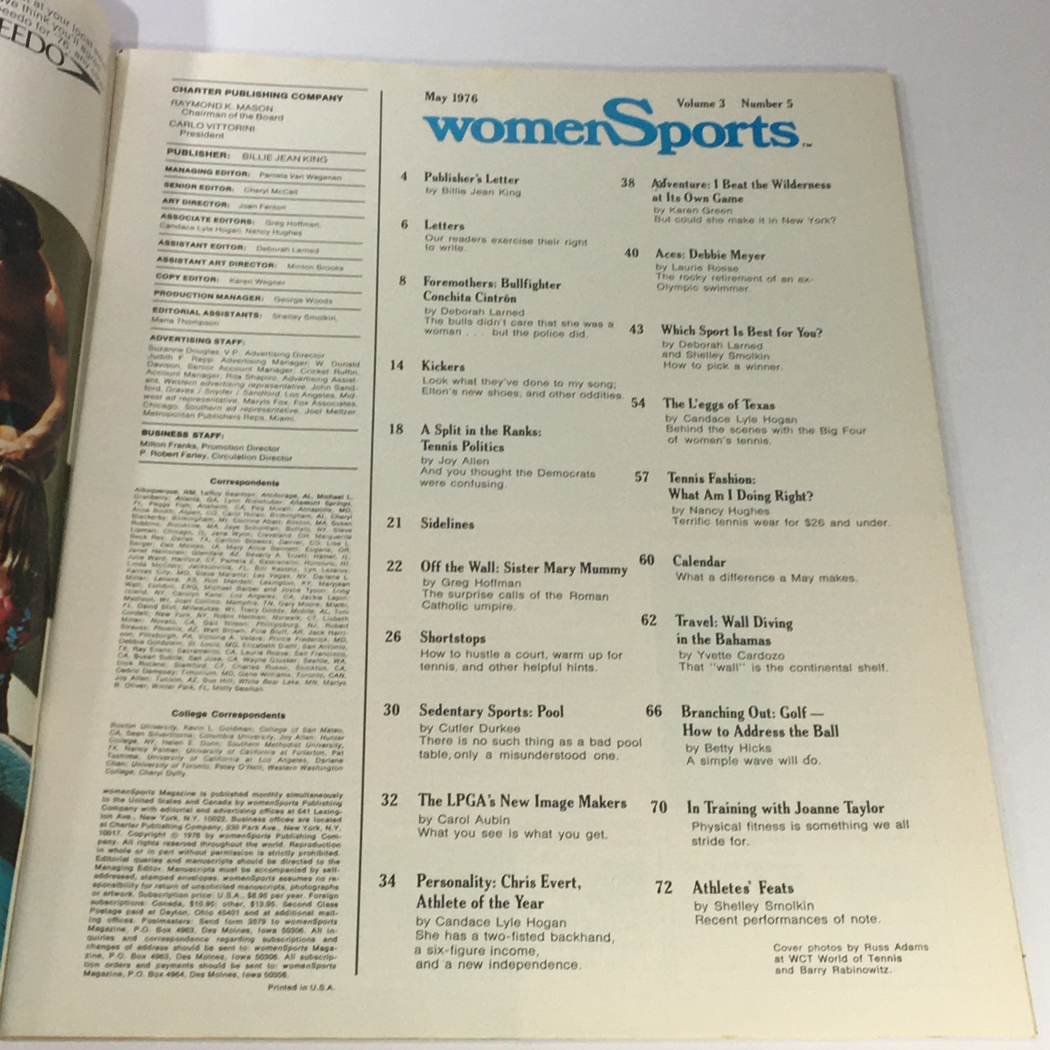 VTG Women Sports Magazine May 1976 Vol 3 #5 Athlete Chris Evert, Newsstand