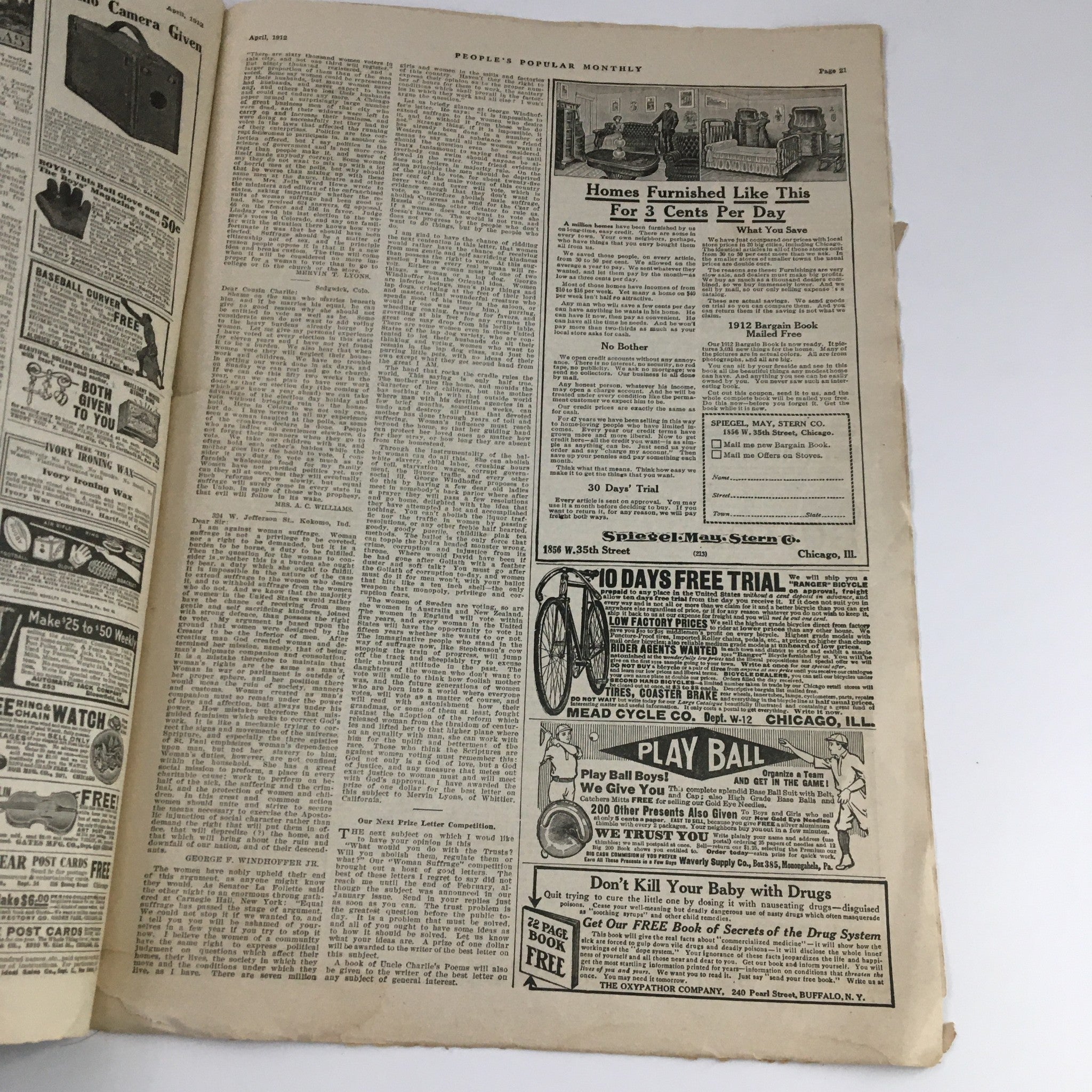 VTG The People's Popular Monthly April 1912 Six Rose Bushes or Dress Pattern