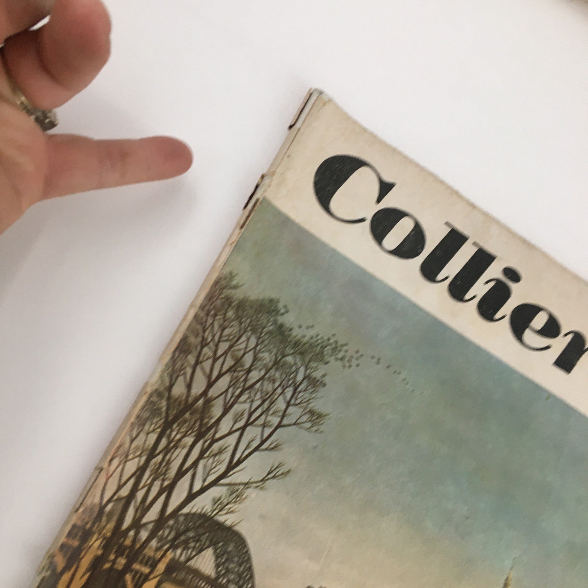 Close-up view of the cover of VTG Collier's Magazine January 27 1951 highlighting the title 'Collier's' and the gentle wear from age.