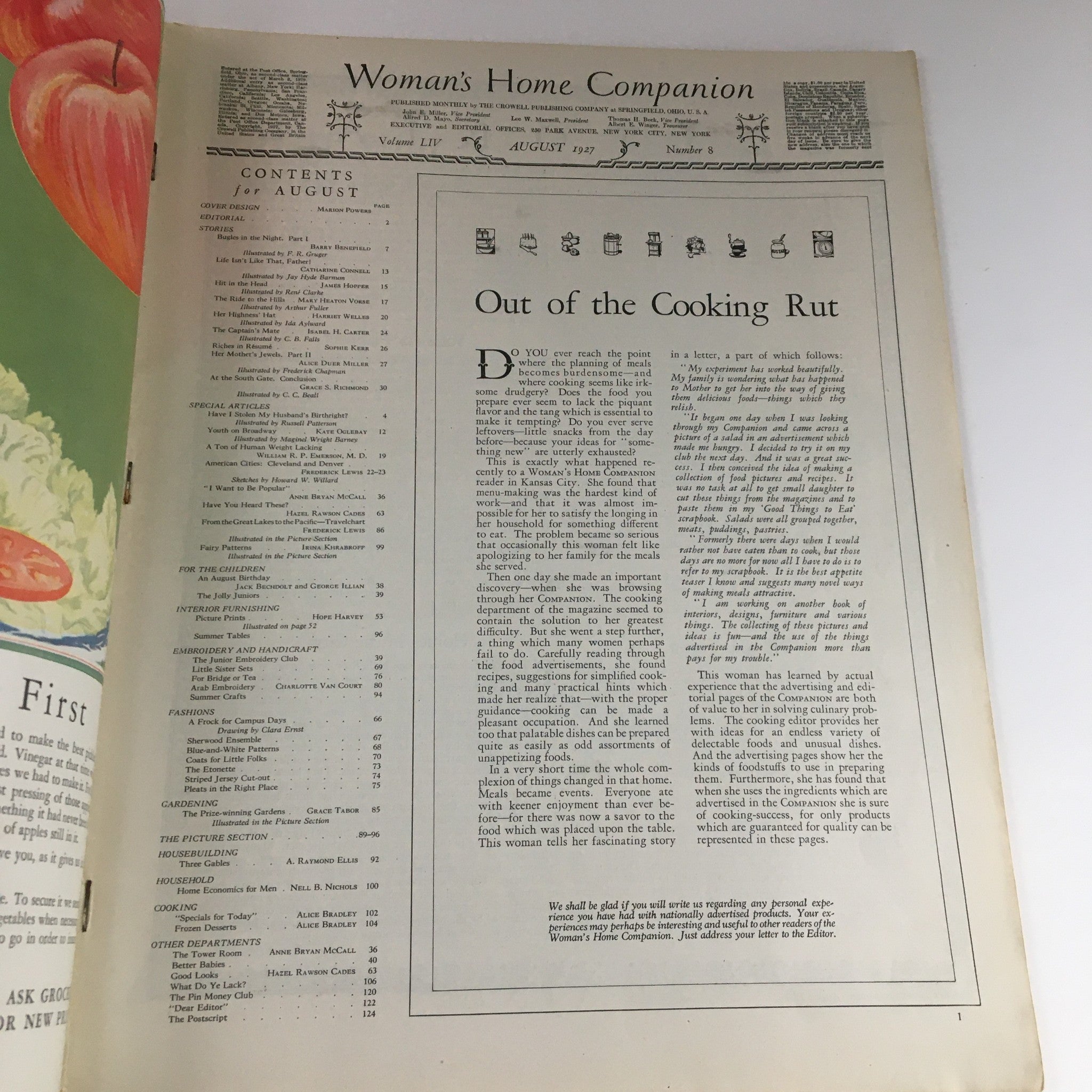 VTG Woman's Home Companion August 1927 The Bugles in the Night Part 1