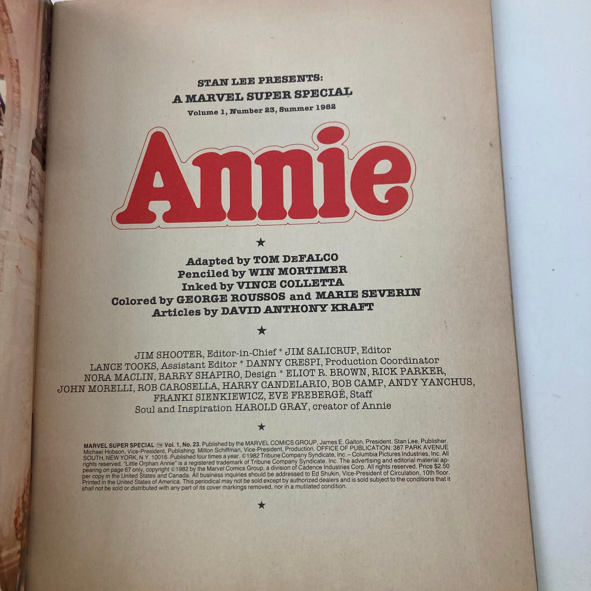 VTG 1982 No. 23 A Marvel's Super Special Aileen Quinn in Annie No Label VG