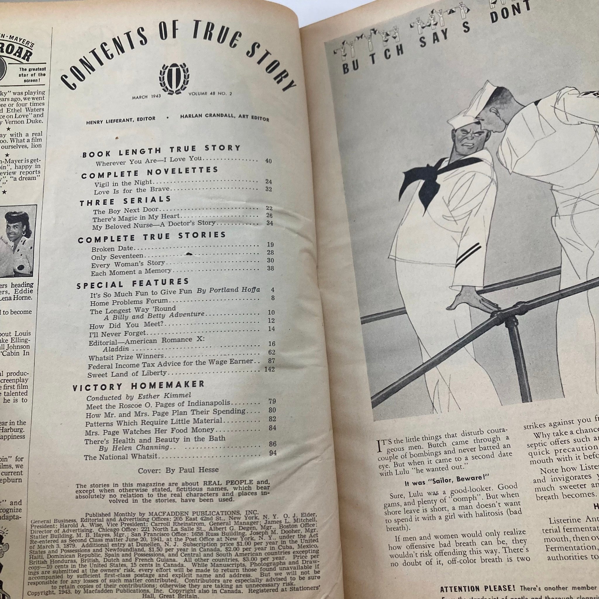 VTG True Story Magazine March 1943 Vol 48 No. 2 Wherever You Are-I Love You