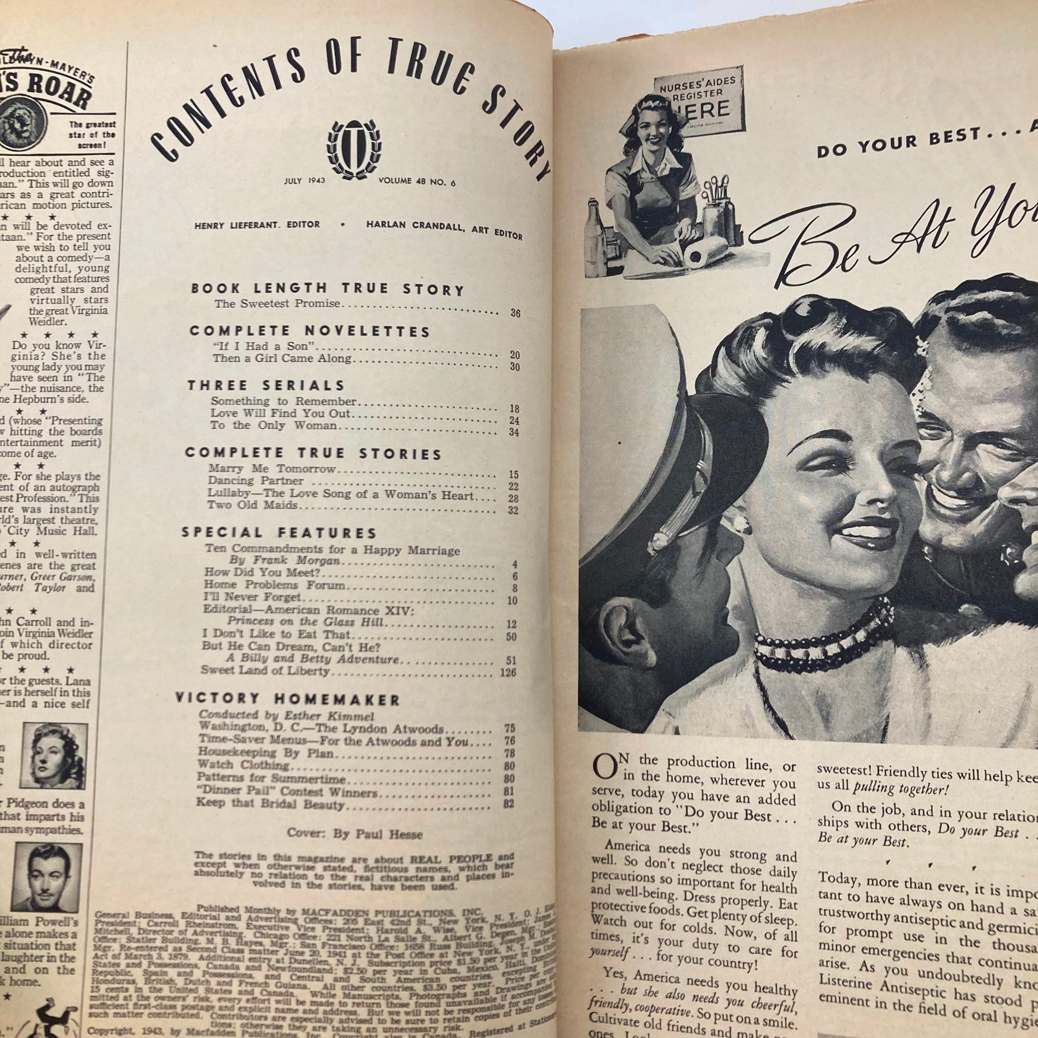 VTG True Story Magazine July 1943 Vol 48 No. 6 The Sweetest Promise No Label