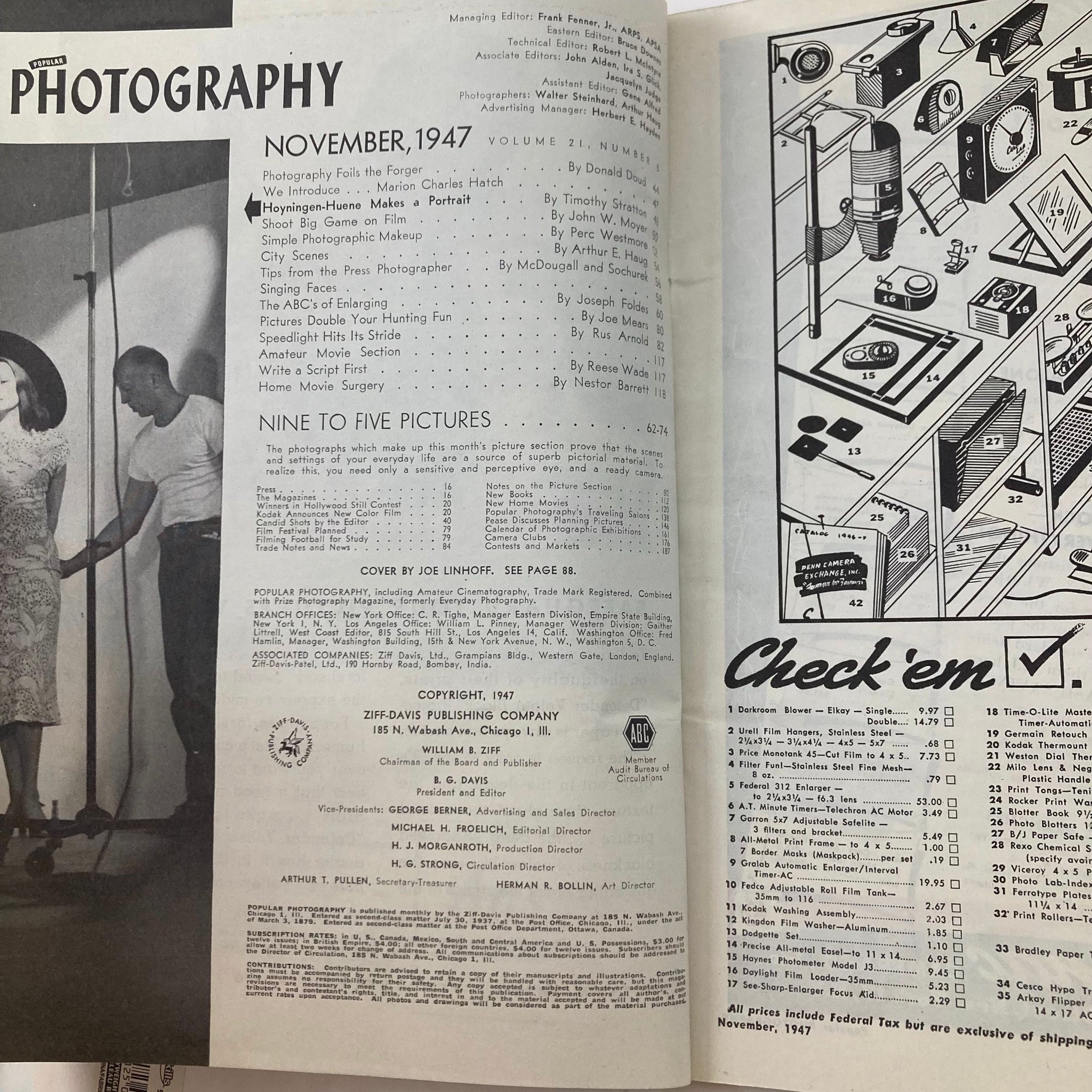 VTG Popular Photography Magazine November 1947 Vol 21 No. 5 Camera Club No Label