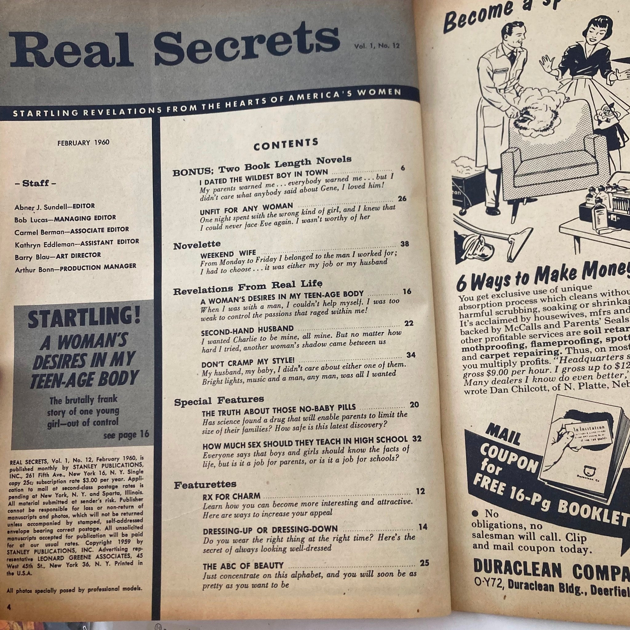 VTG Real Secrets Magazine February 1960 Truth About No-Baby Pills No Label