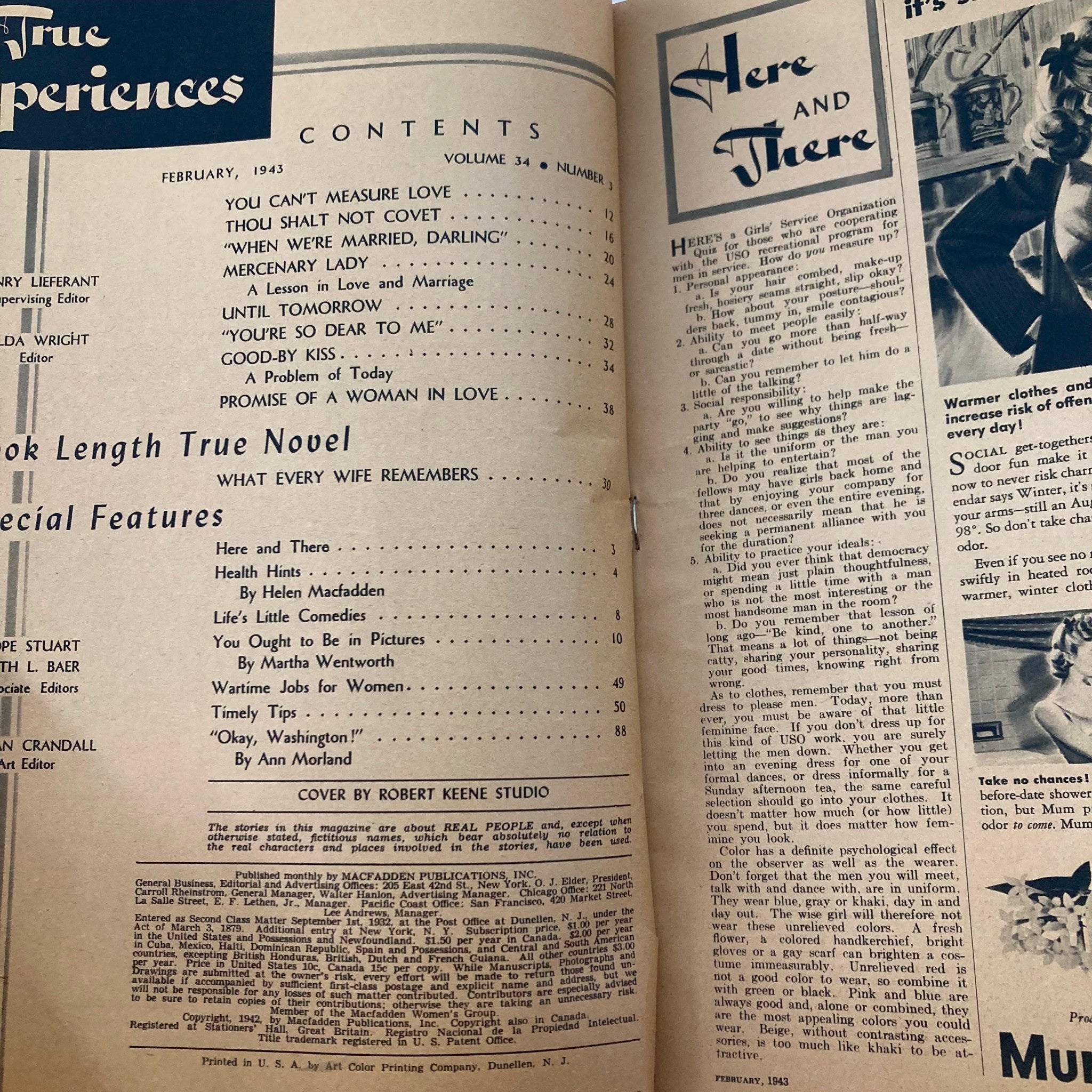 VTG True Experiences Magazine February 1943 Vol 34 #3 Good-By Kiss No Label