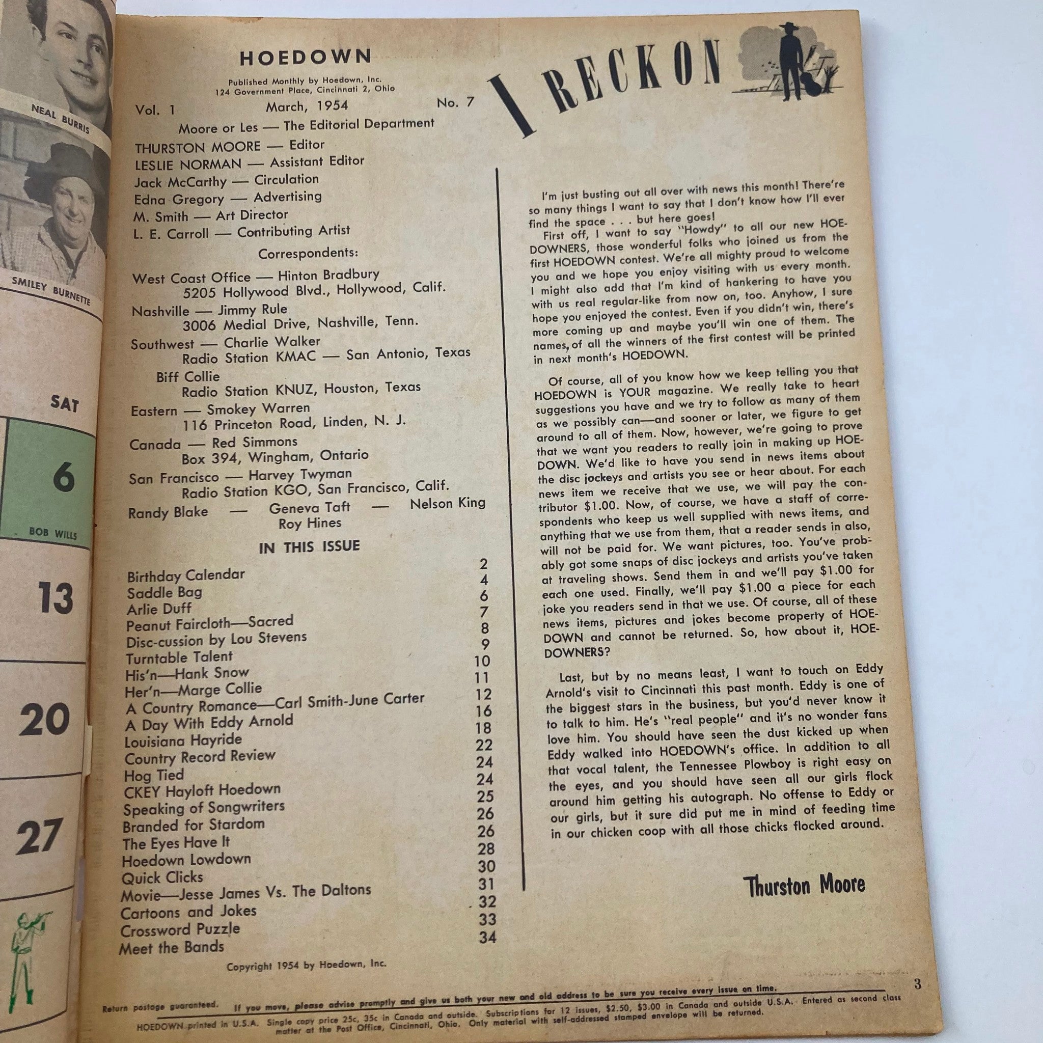 VTG Hoedown Magazine March 1954 Vol 1 No. 7 June Carter and Carl Smith