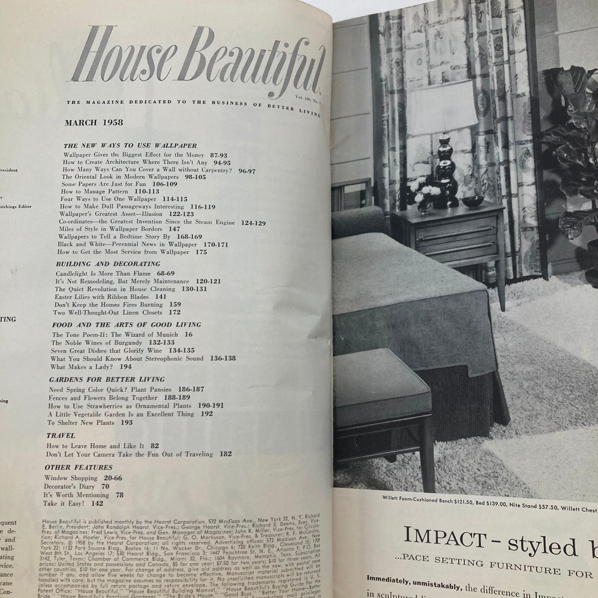 House Beautiful Magazine March 1958 The New Ways to Use Wallpaper No Label