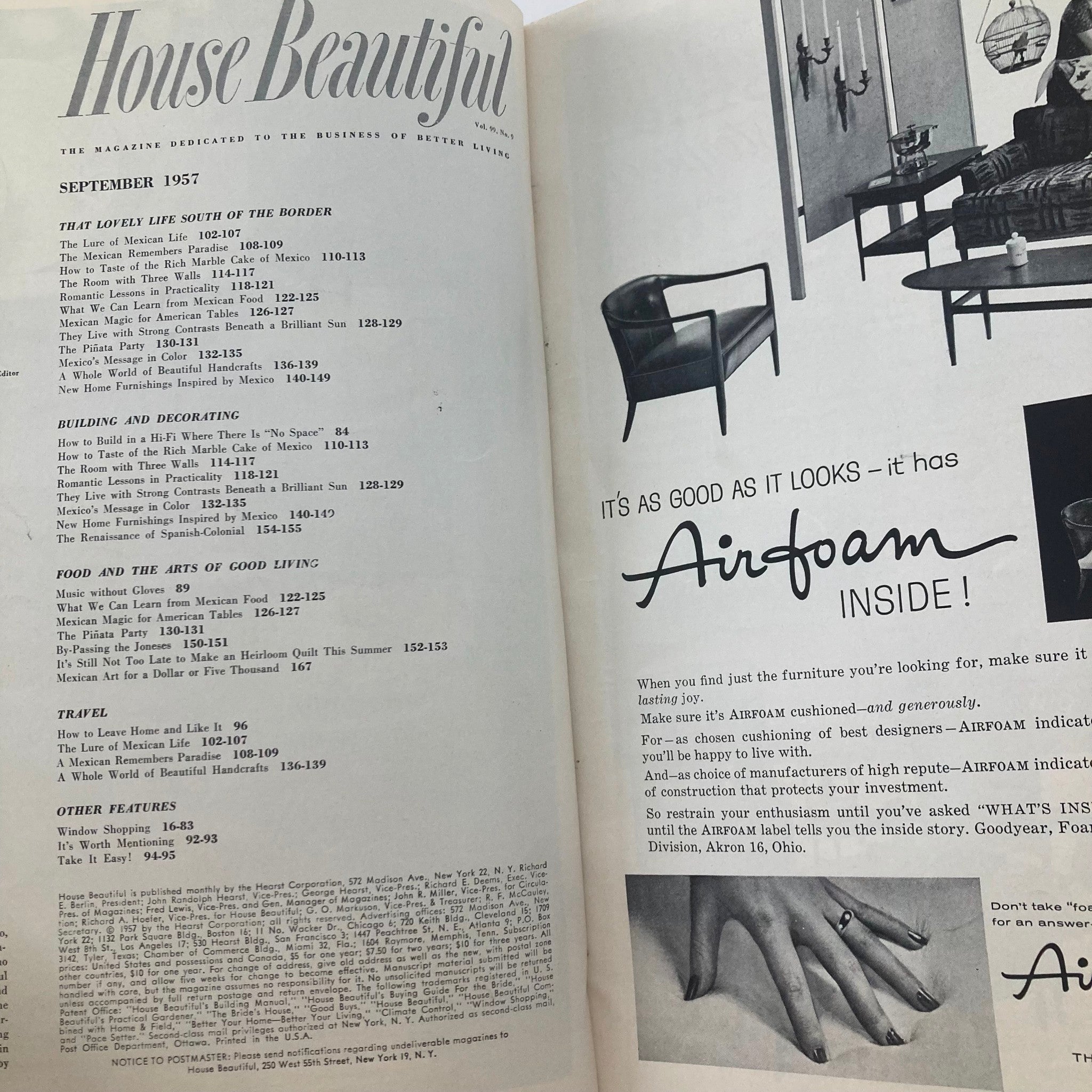 House Beautiful Magazine September 1957 Lovely Life South of the Border No Label