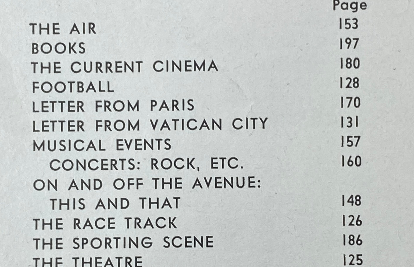 Table of contents page from The New Yorker magazine, November 2, 1968, listing features such as 'The Air', 'Books', and 'The Current Cinema'.