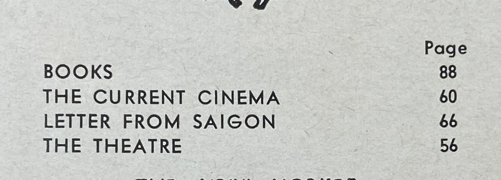Contents page of The New Yorker magazine January 11, 1969 detailing feature articles and sections including 'Books', 'Current Cinema', 'Letter from Saigon', and 'Theatre'.