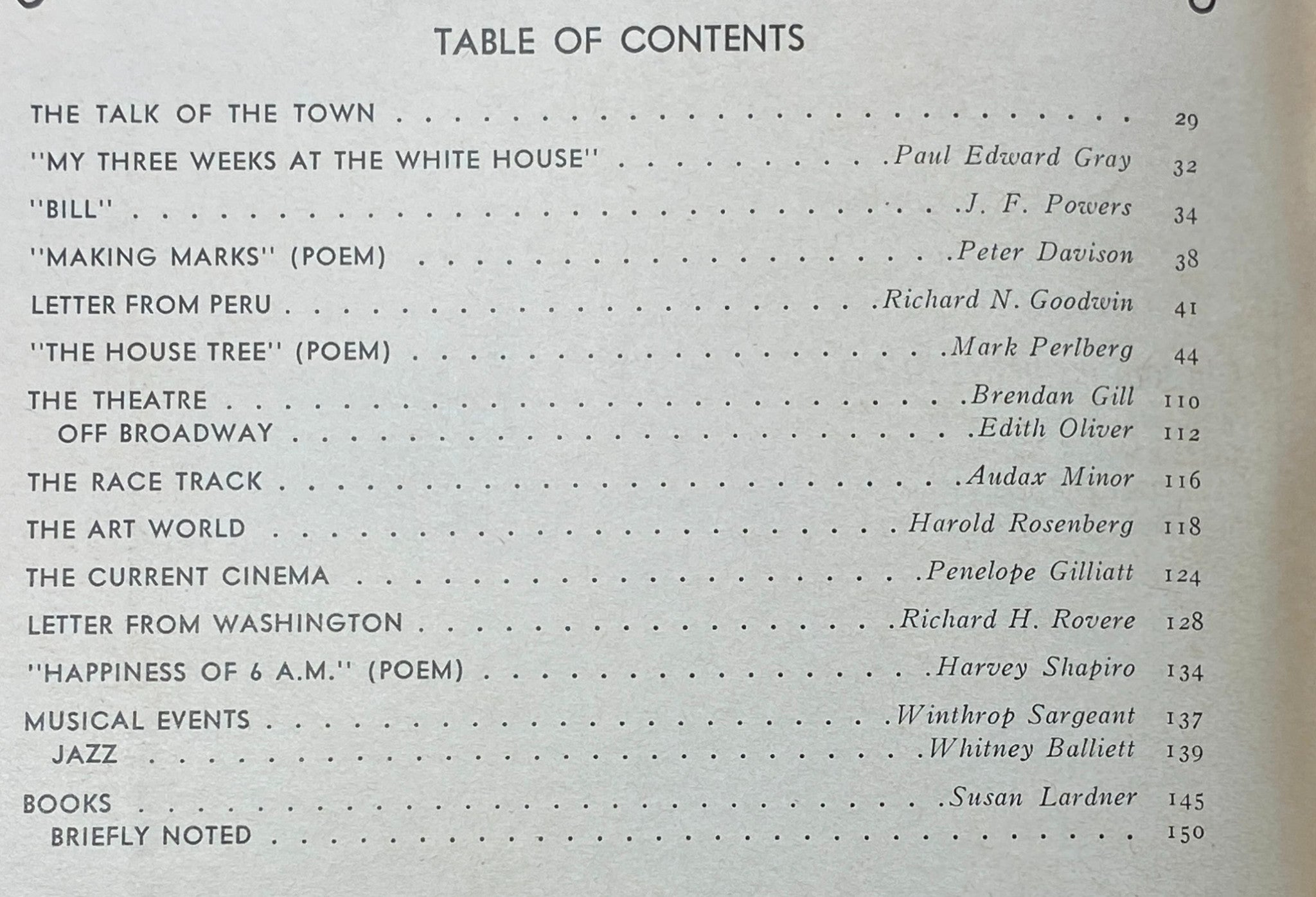 Table of Contents from The New Yorker Complete Magazine May 17, 1969 featuring articles such as 'MY THREE WEEKS AT THE WHITE HOUSE' and 'THE HOUSE TREE'.