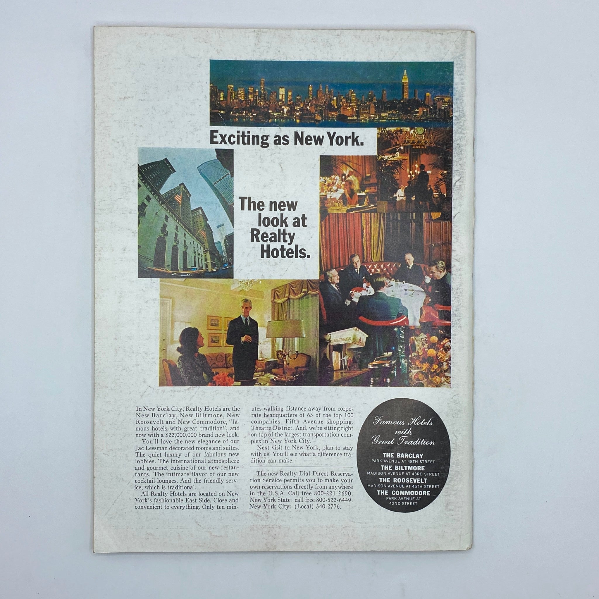 Back cover of The New Yorker Complete Magazine May 17, 1969 showcasing advertisement for Realty Hotels with images of New York.
