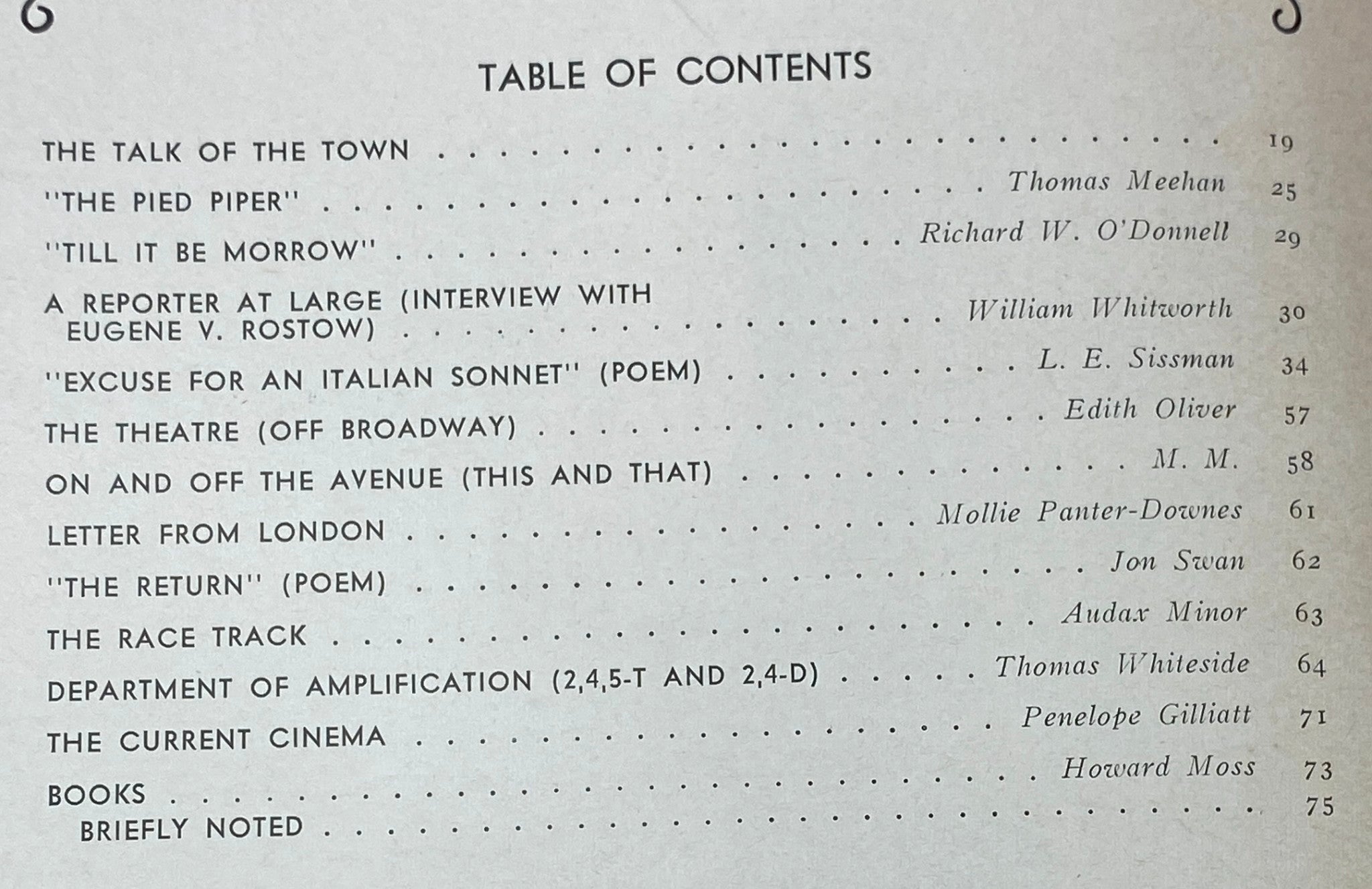 Table of contents from The New Yorker Complete Magazine July 4, 1970, includes article titles and authors.