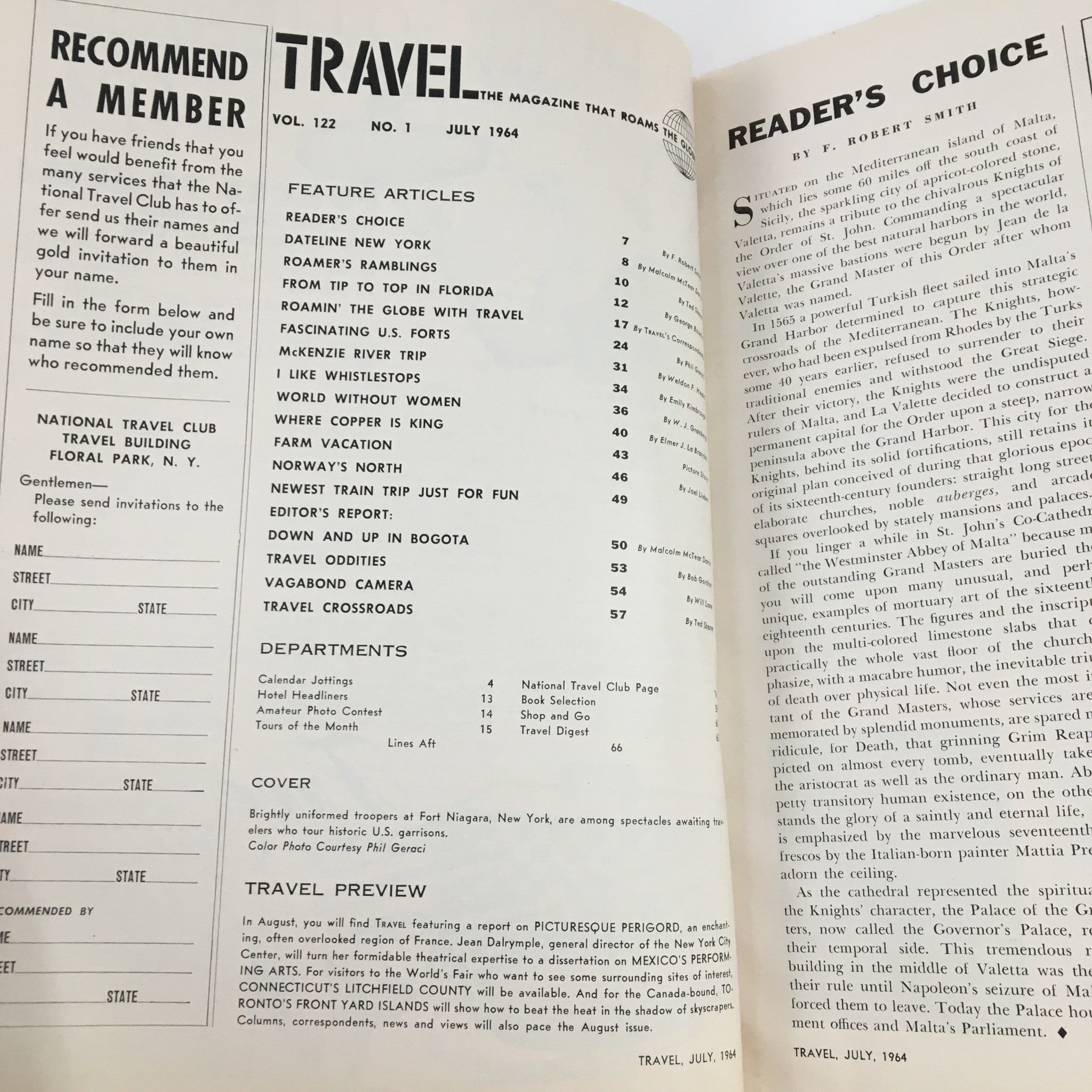 VTG Travel Magazine July 1964 Brightly Uniformed Troopers at Niagara, New York