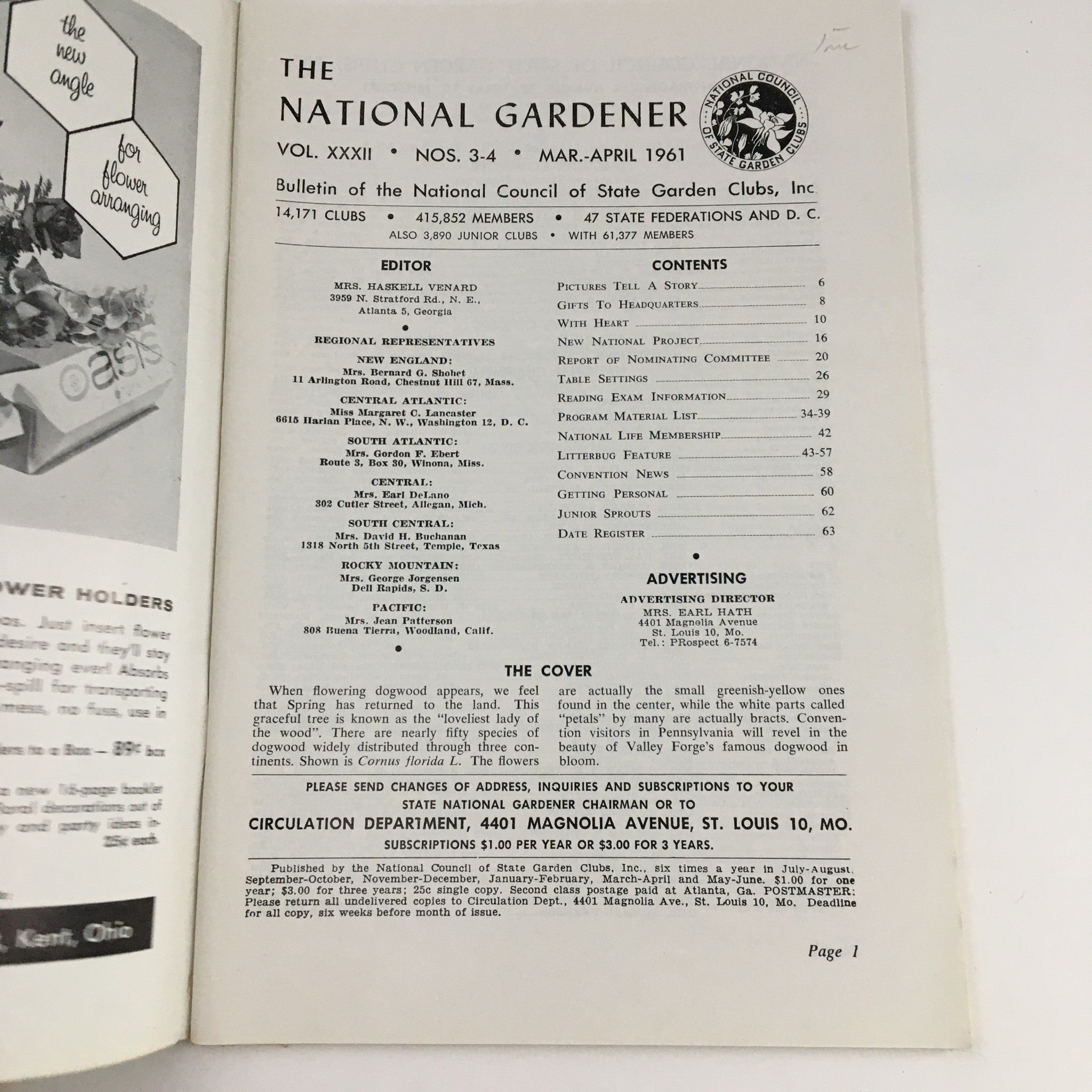 The National Gardener Magazine March 1961 Valley Forge's Dogwood in Bloom