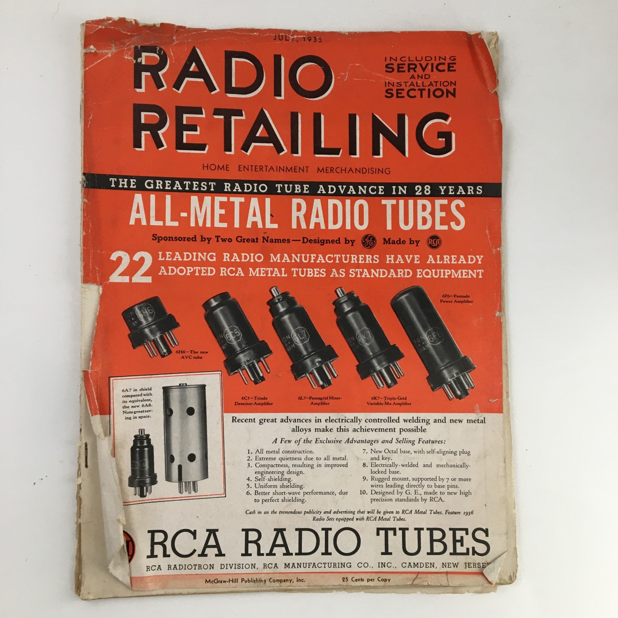 Radio Retailing Magazine July 1935 The All-Metal Radio Tubes No Label