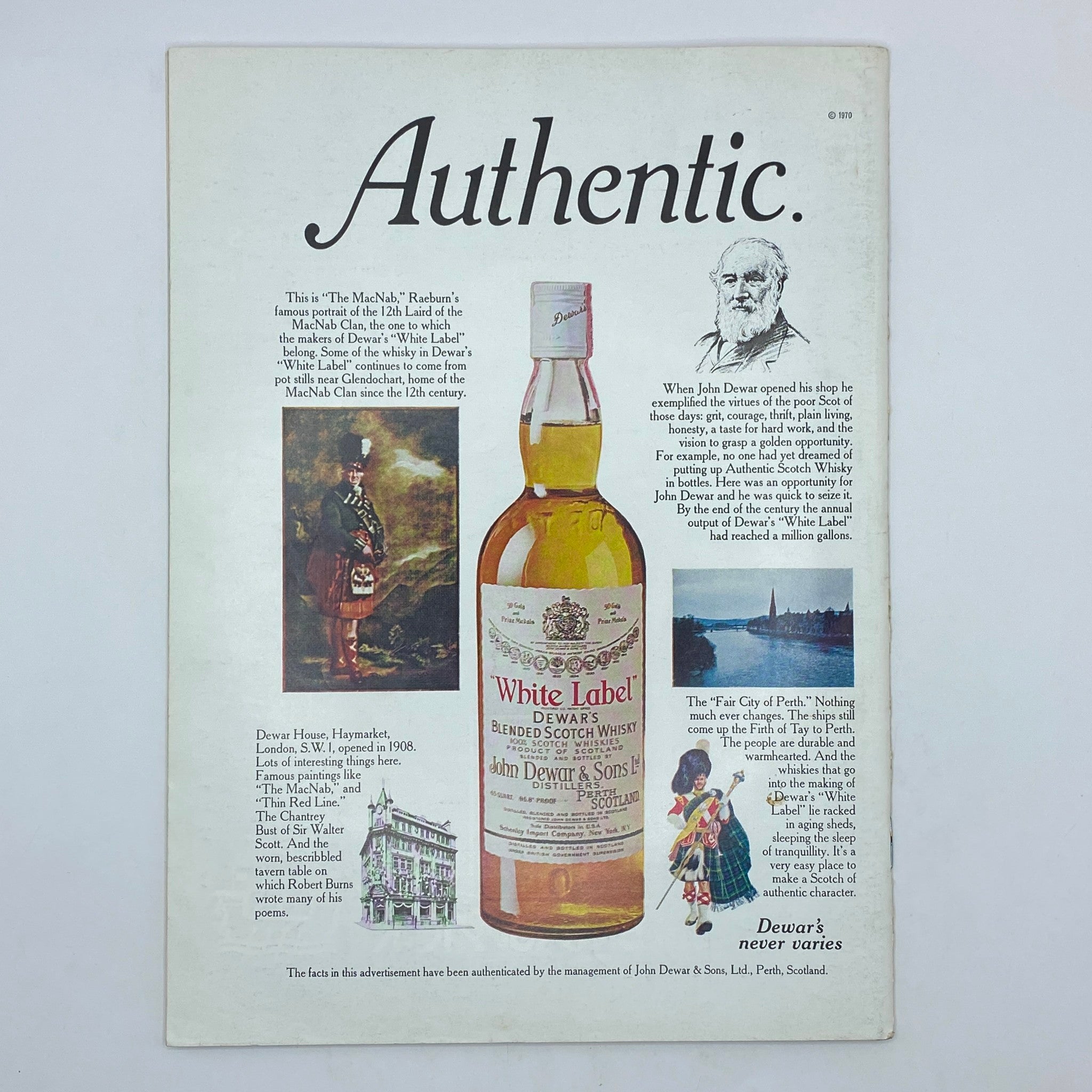Back advertisement page of The New Yorker Complete Magazine May 29, 1971, featuring Dewar's White Label whisky with historical references and images.