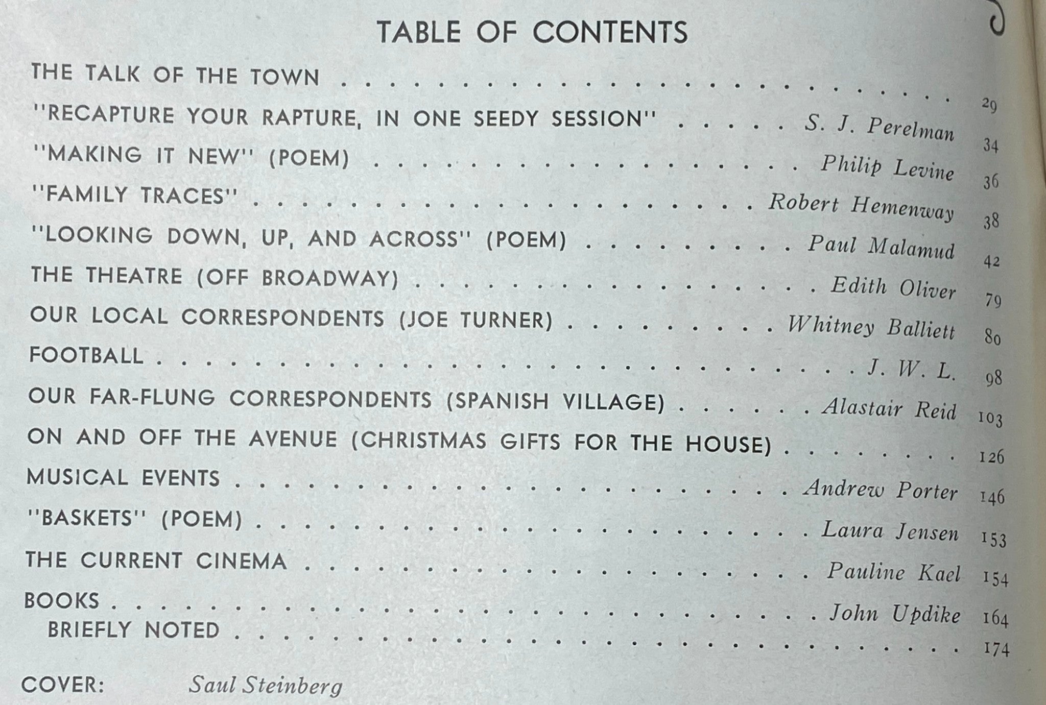 The table of contents page from The New Yorker Complete Magazine November 29, 1976, detailing articles and poems including 'Recapture Your Rapture, in One Seedy Session' and 'Making It New'.