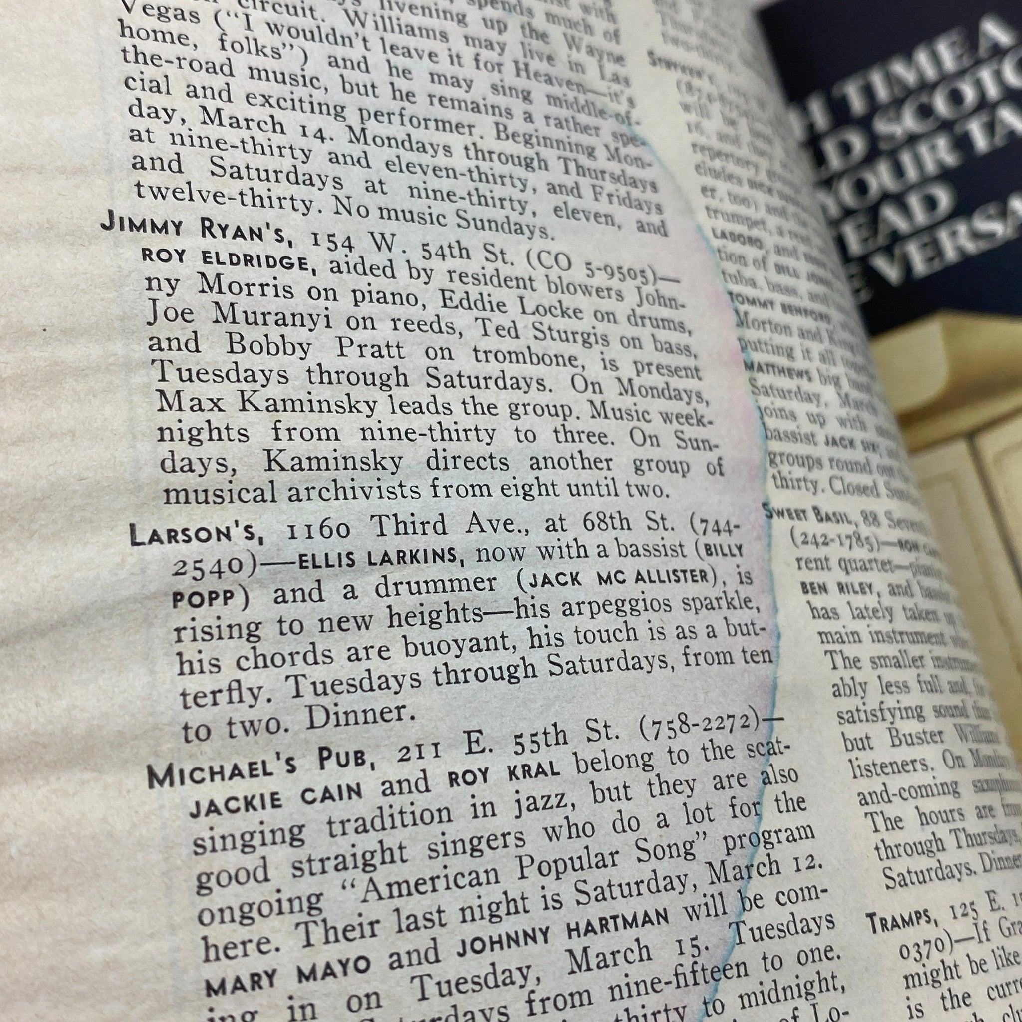 Inside page of The New Yorker Complete Magazine March 14, 1977, showing event listings for jazz music performances, highlighting notable musicians.
