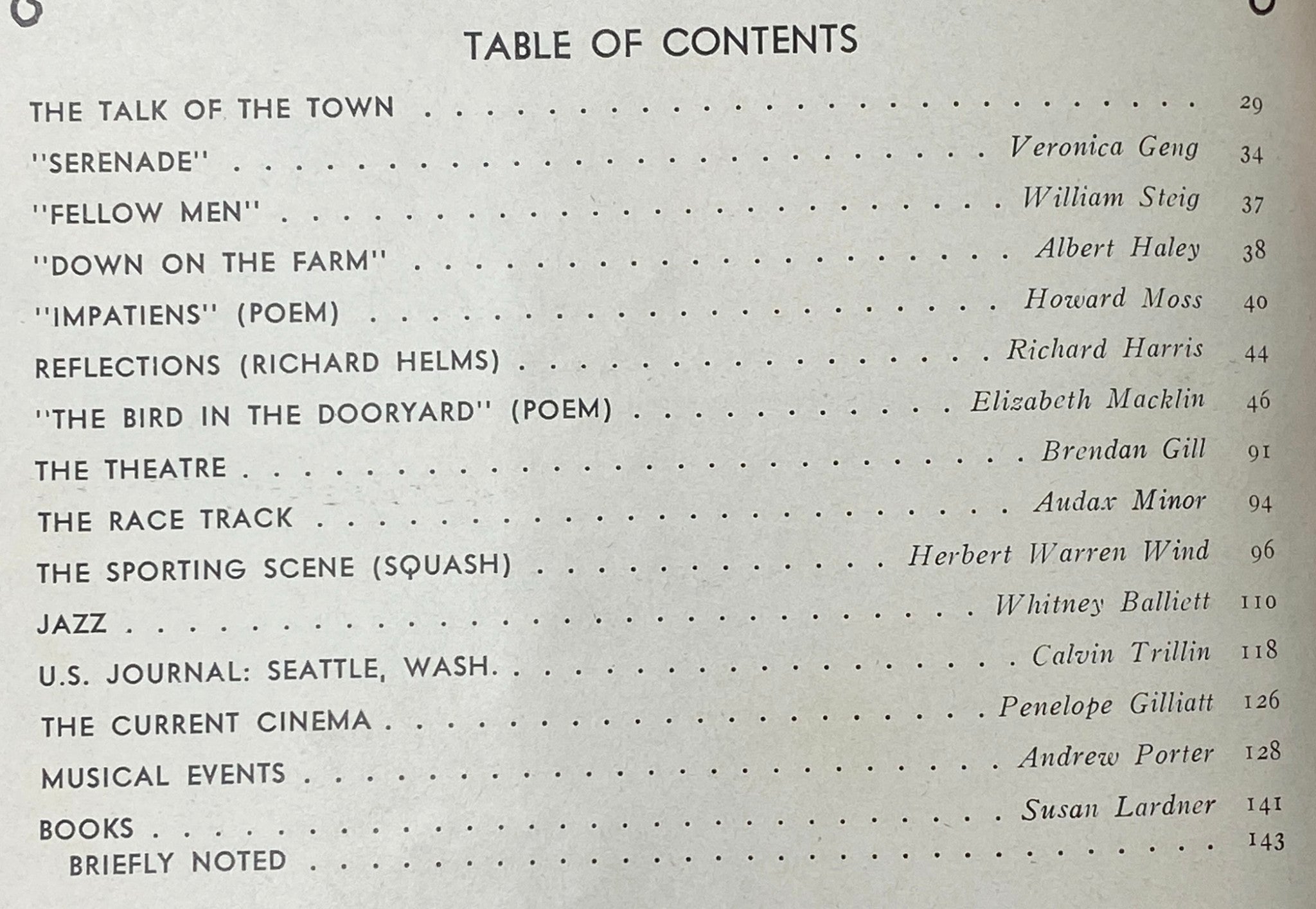 Table of contents from The New Yorker Complete Magazine April 10, 1978, featuring articles like 'The Talk of the Town' and 'Serenade', showcasing the literary diversity and cultural commentary of the era.