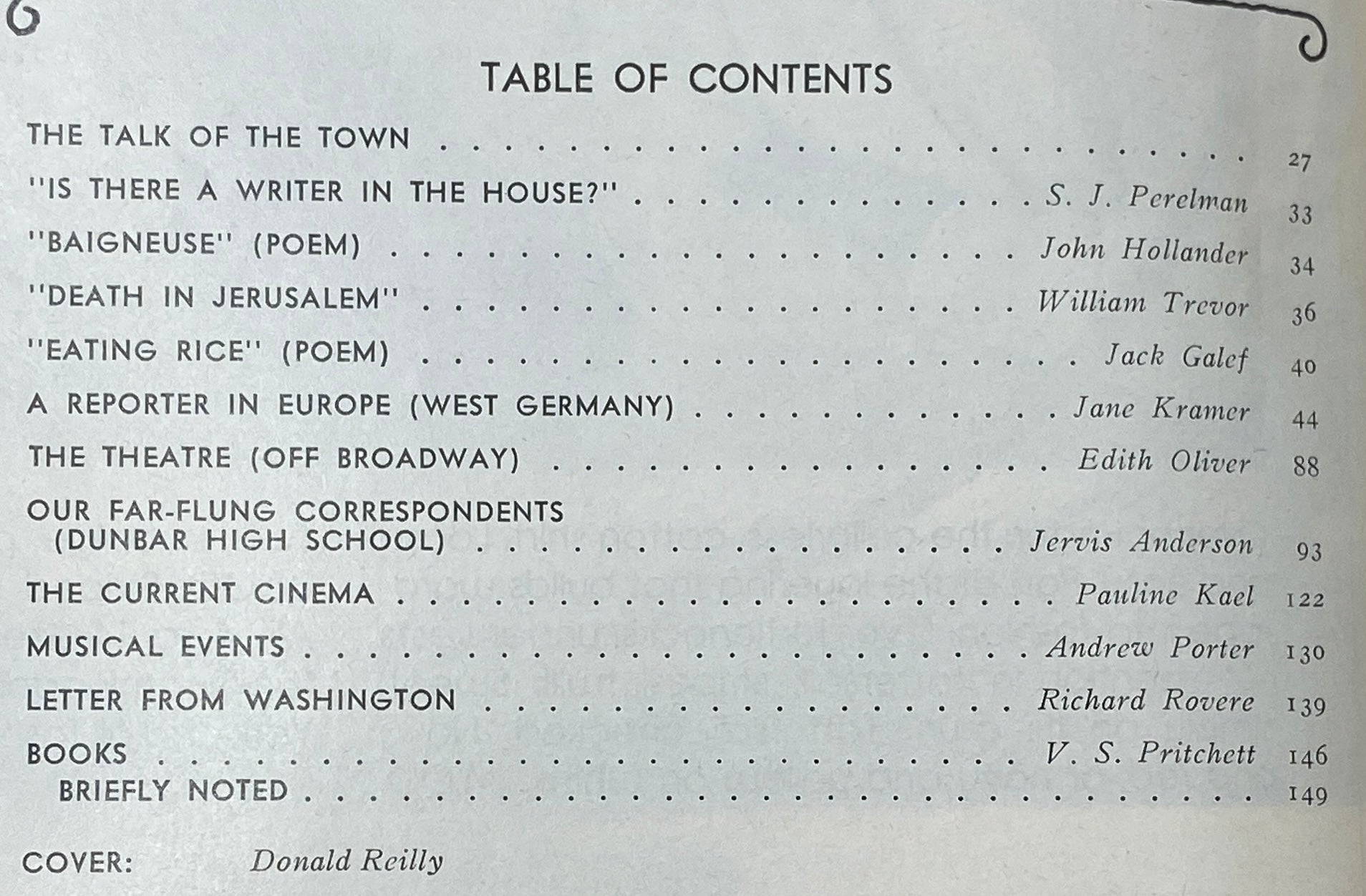 Table of contents page from The New Yorker magazine March 20, 1978, listing featured articles including 'Is There A Writer in the House?' and 'Death in Jerusalem'.