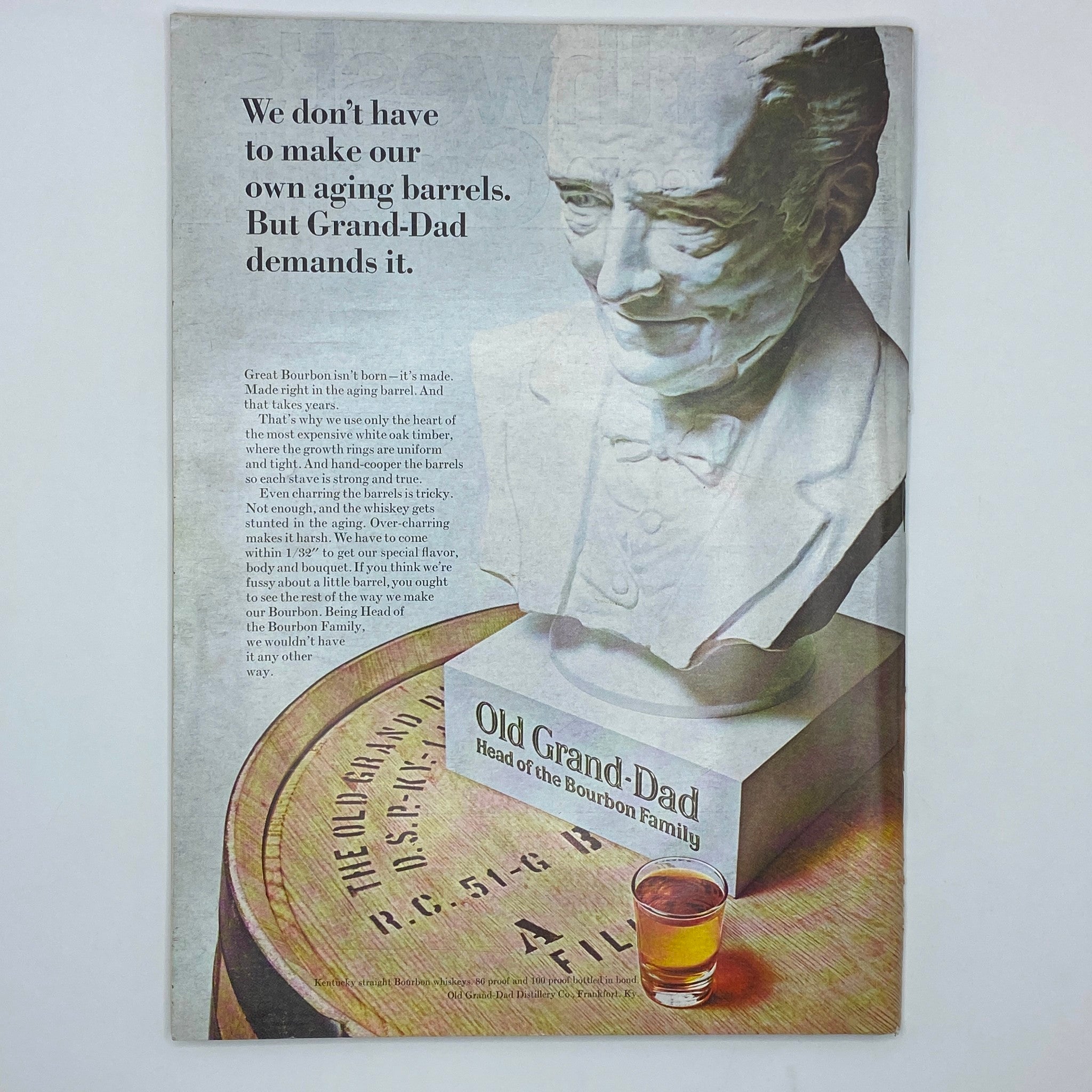 Advertisement page from The New Yorker Complete Magazine February 21, 1970 promoting Old Grand-Dad Bourbon, featuring a bust of a distinguished man and a glass of bourbon.