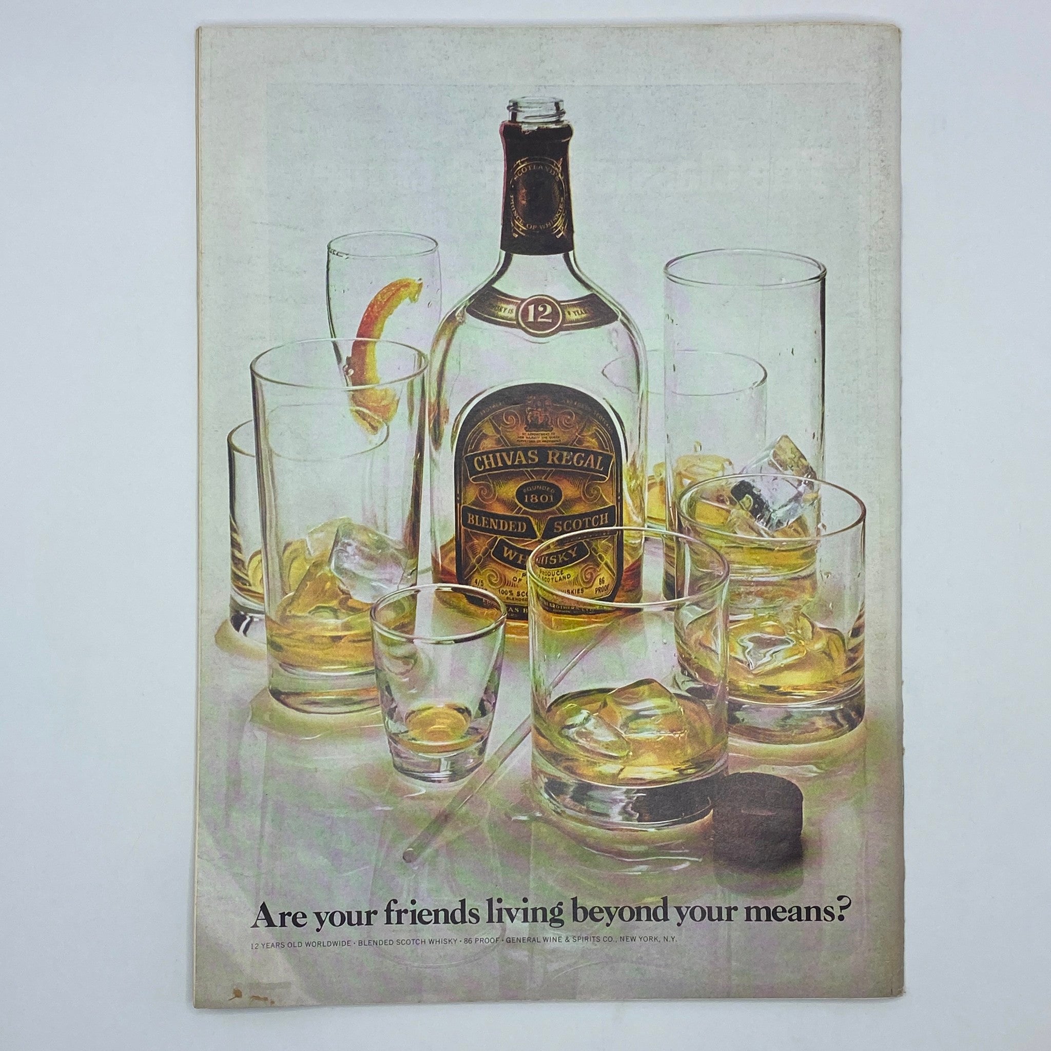 Back cover of The New Yorker Complete Magazine June 19, 1971 showcasing a Chivas Regal whiskey advertisement with glasses and ice.
