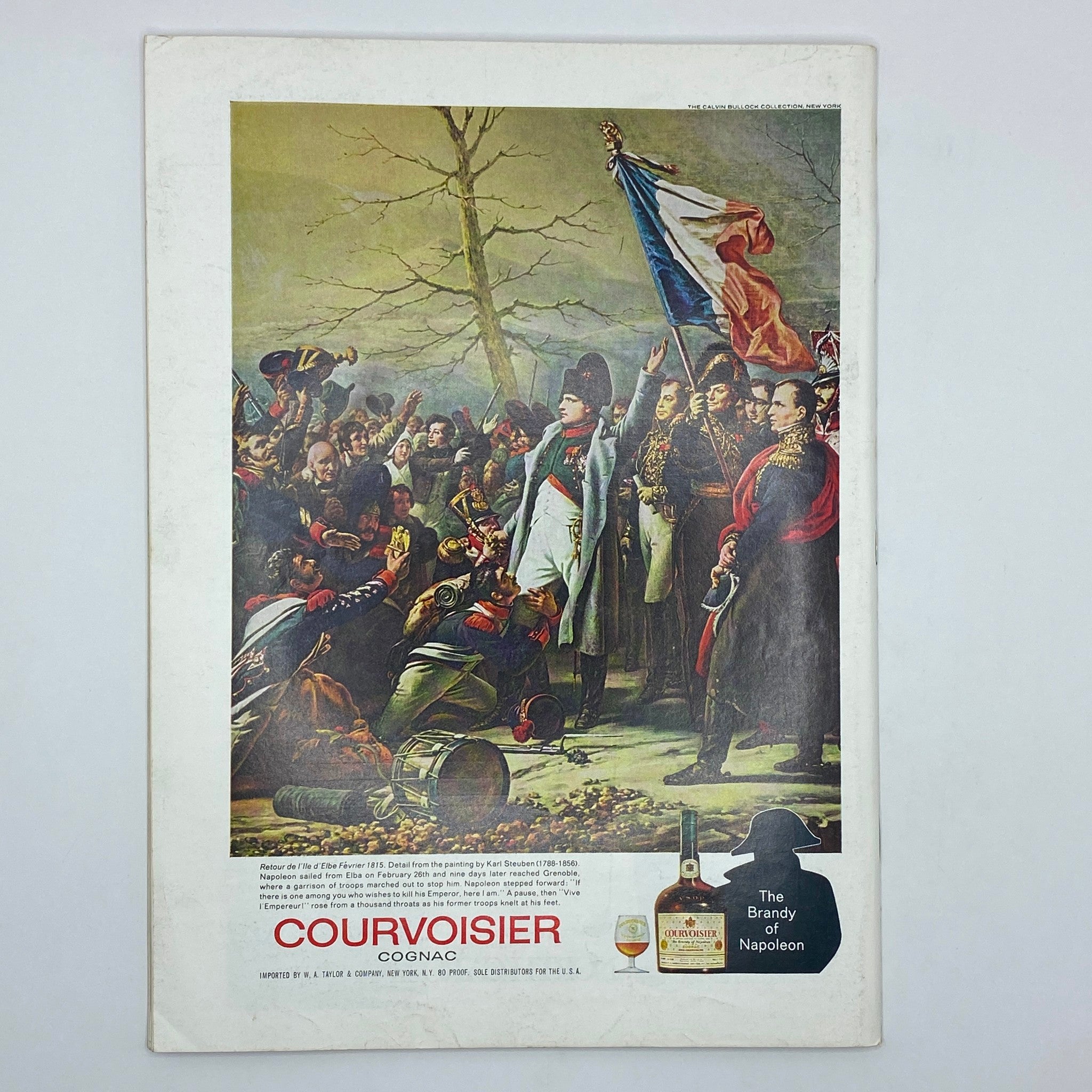 Vintage advertisement featuring a historical scene depicting Napoleon and his troops, with the text "COURVOISIER COGNAC" at the bottom. This advertisement is featured in The New Yorker Complete Magazine, dated October 2, 1971, with a Pierre Le-Tan cover.