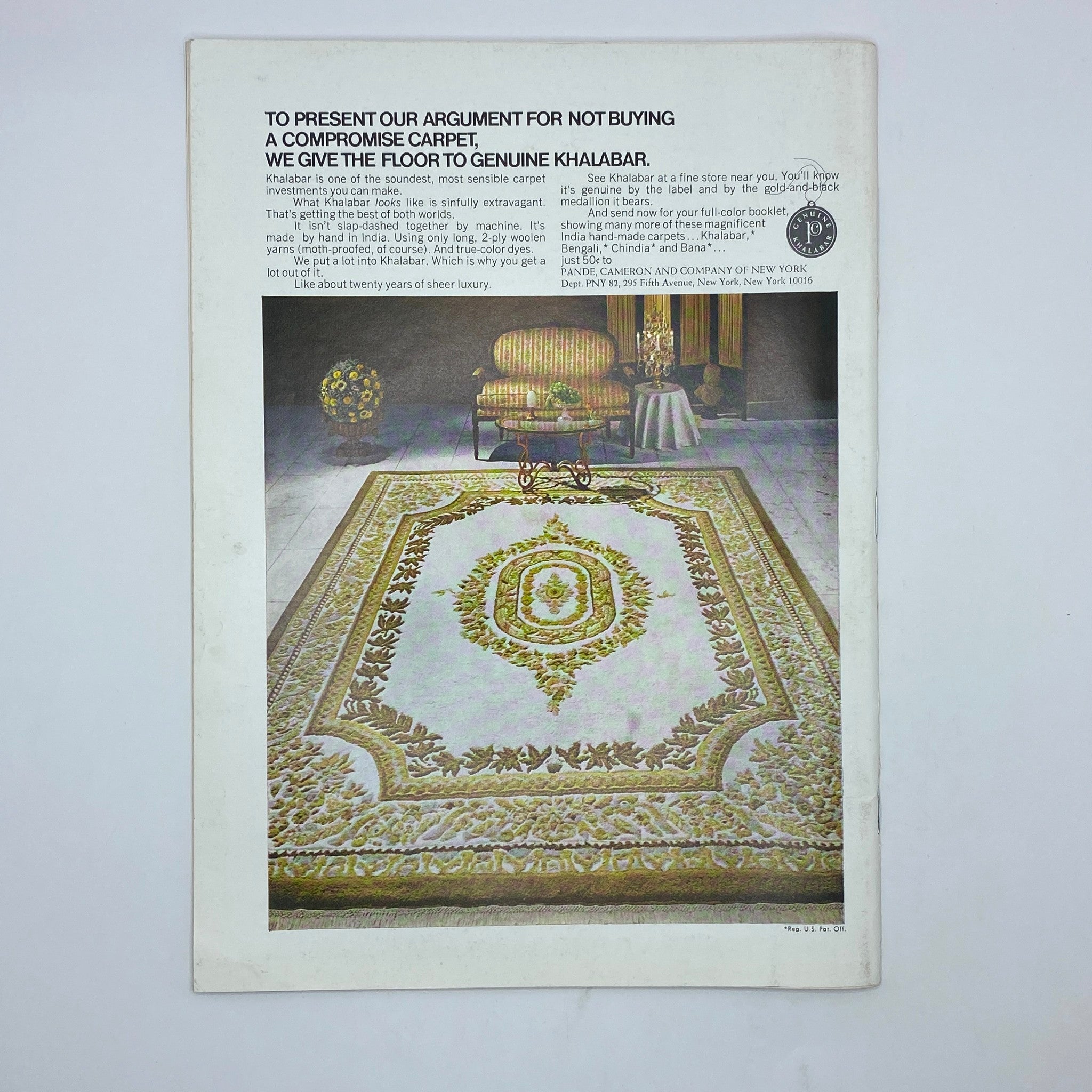 Khalabar Rug The New Yorker August 12, 1972 Vintage