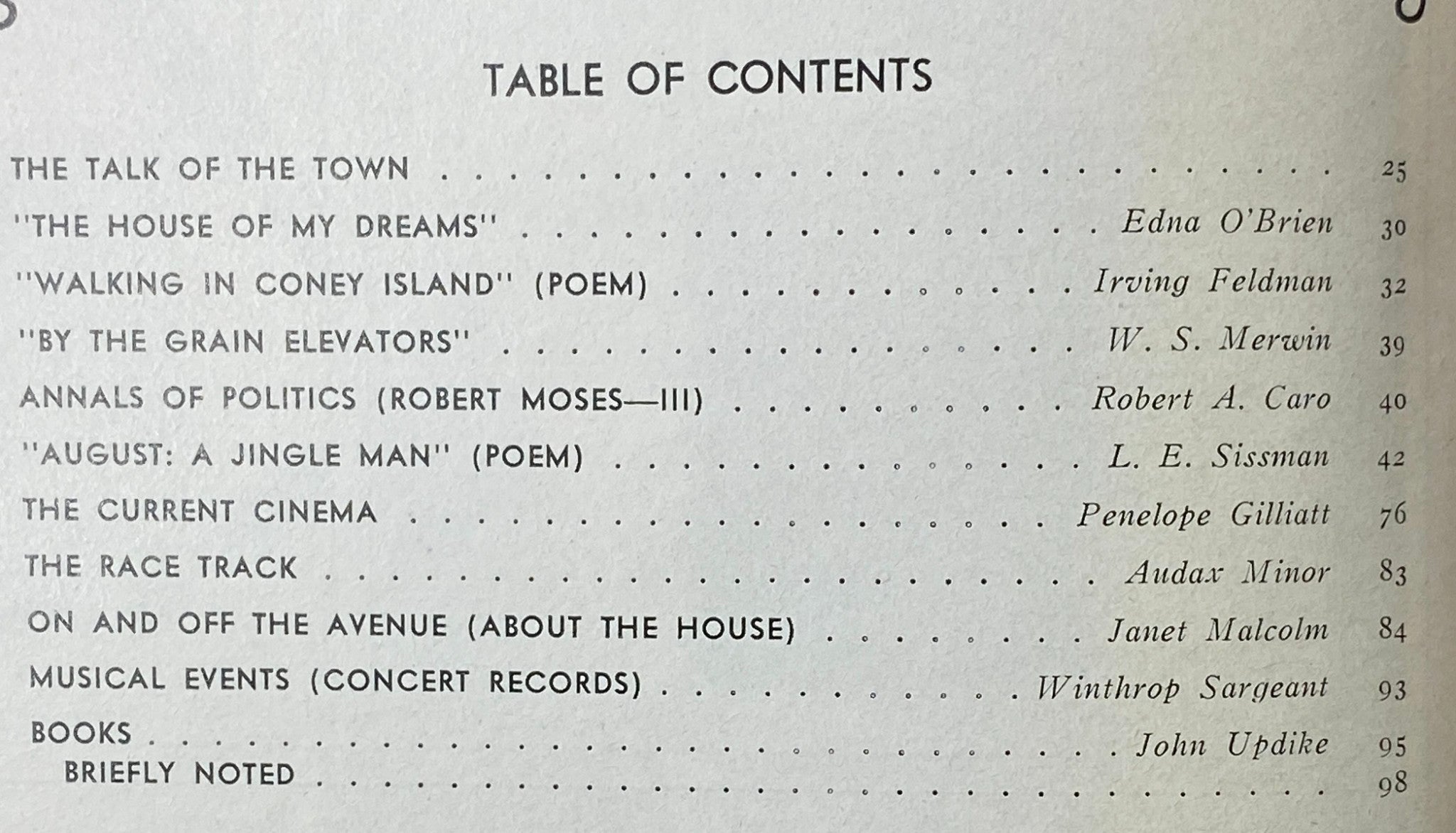 Table of Contents from The New Yorker Magazine, August 12, 1974, showcasing articles including 'The Talk of the Town' and 'The House of My Dreams'.