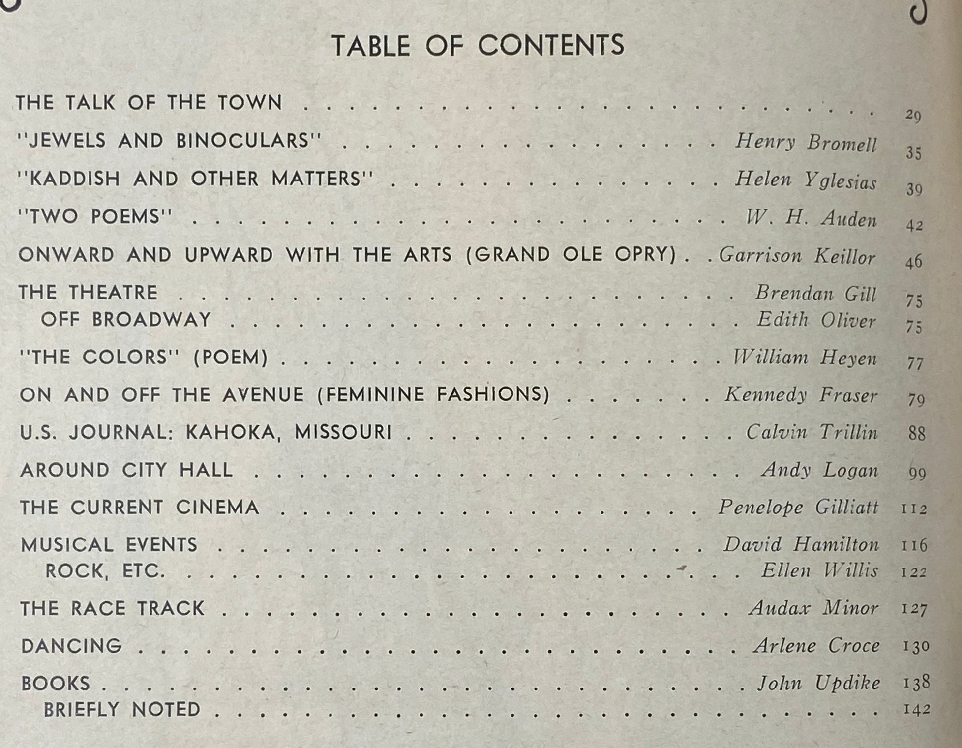 The New Yorker Complete Magazine May 6, 1974 Table of Contents showcasing notable articles and writers.