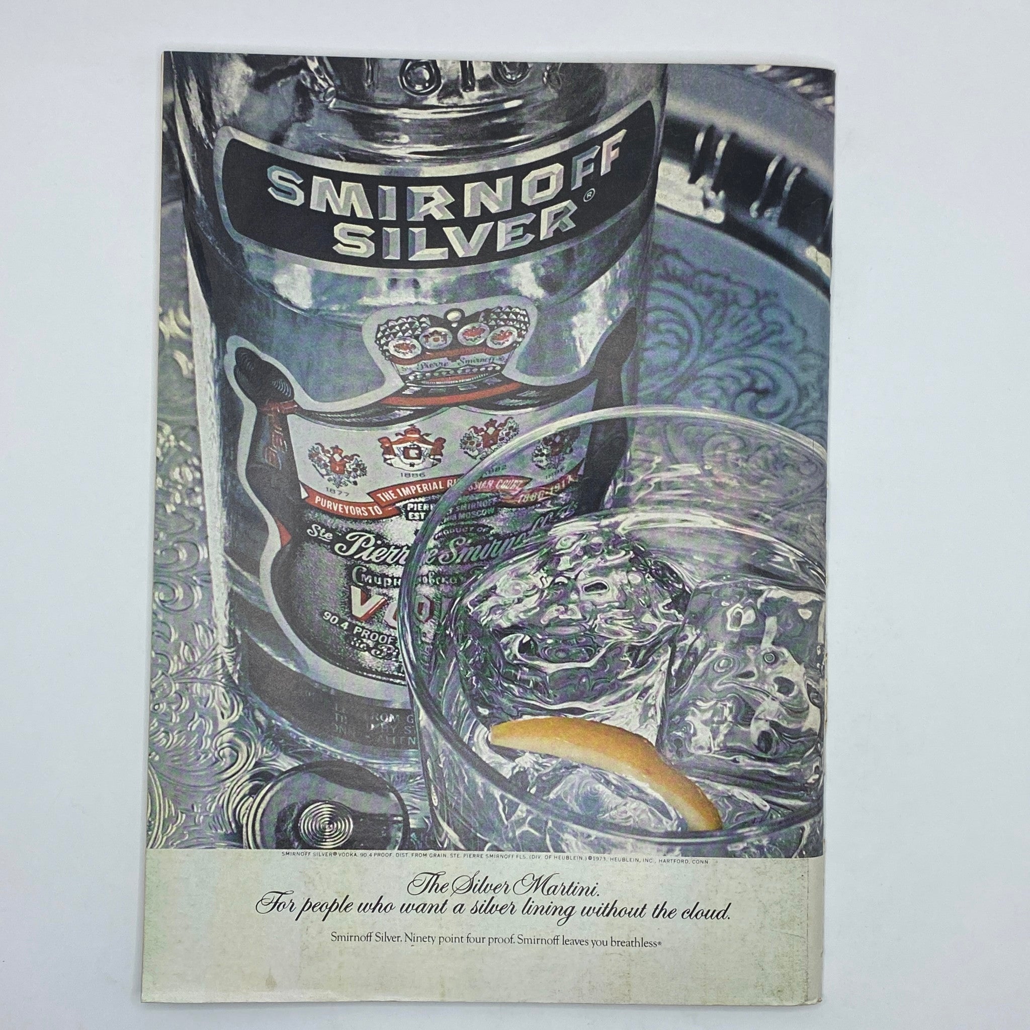 The New Yorker Complete Magazine May 6, 1974 advertisement for Smirnoff Silver with a cocktail glass.