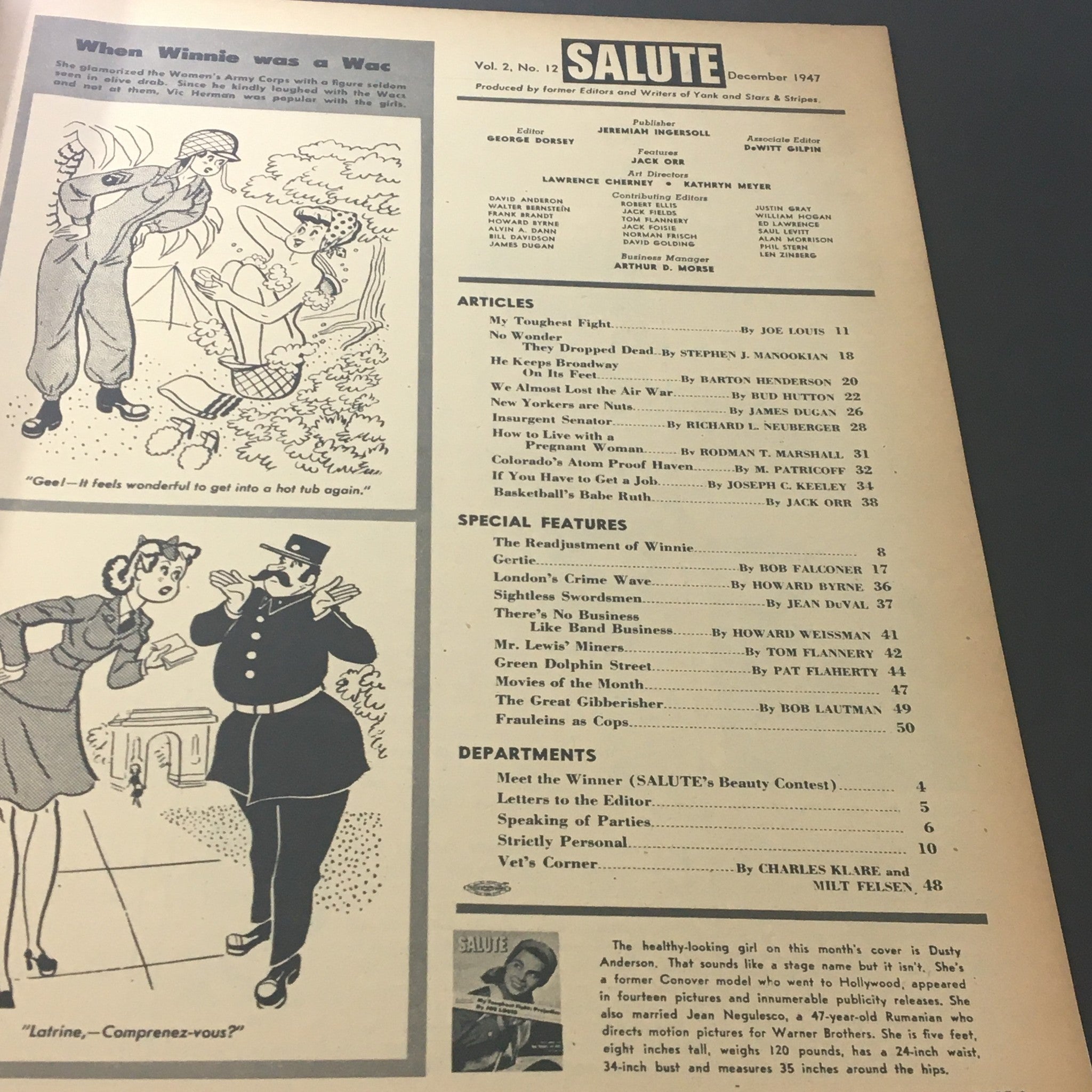 VTG Salute Magazine December 1947 Dusty Anderson, Pat Geraghty, Newsstand