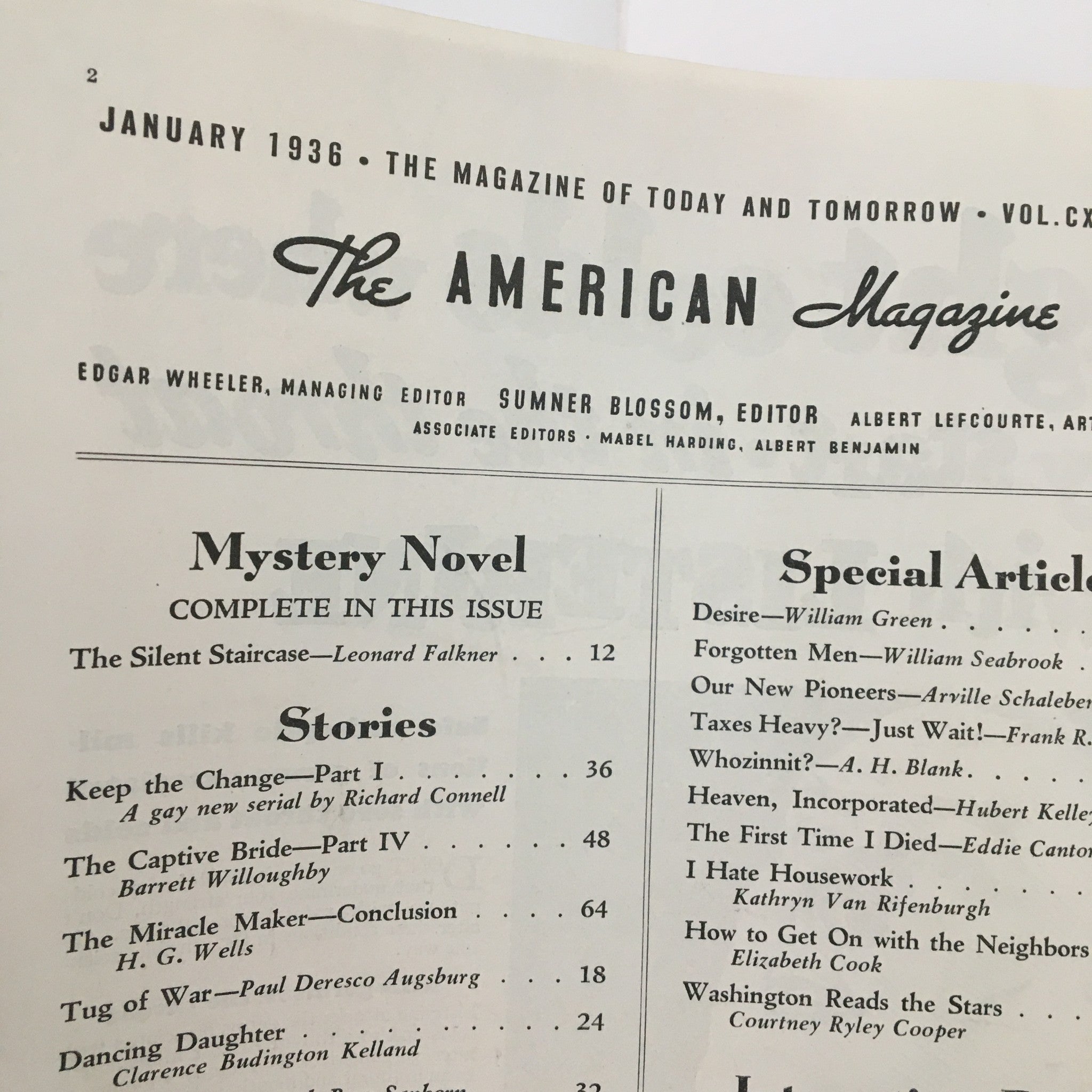 The American Magazine January 1936 The Silent Staircase Mystery Novel No Label