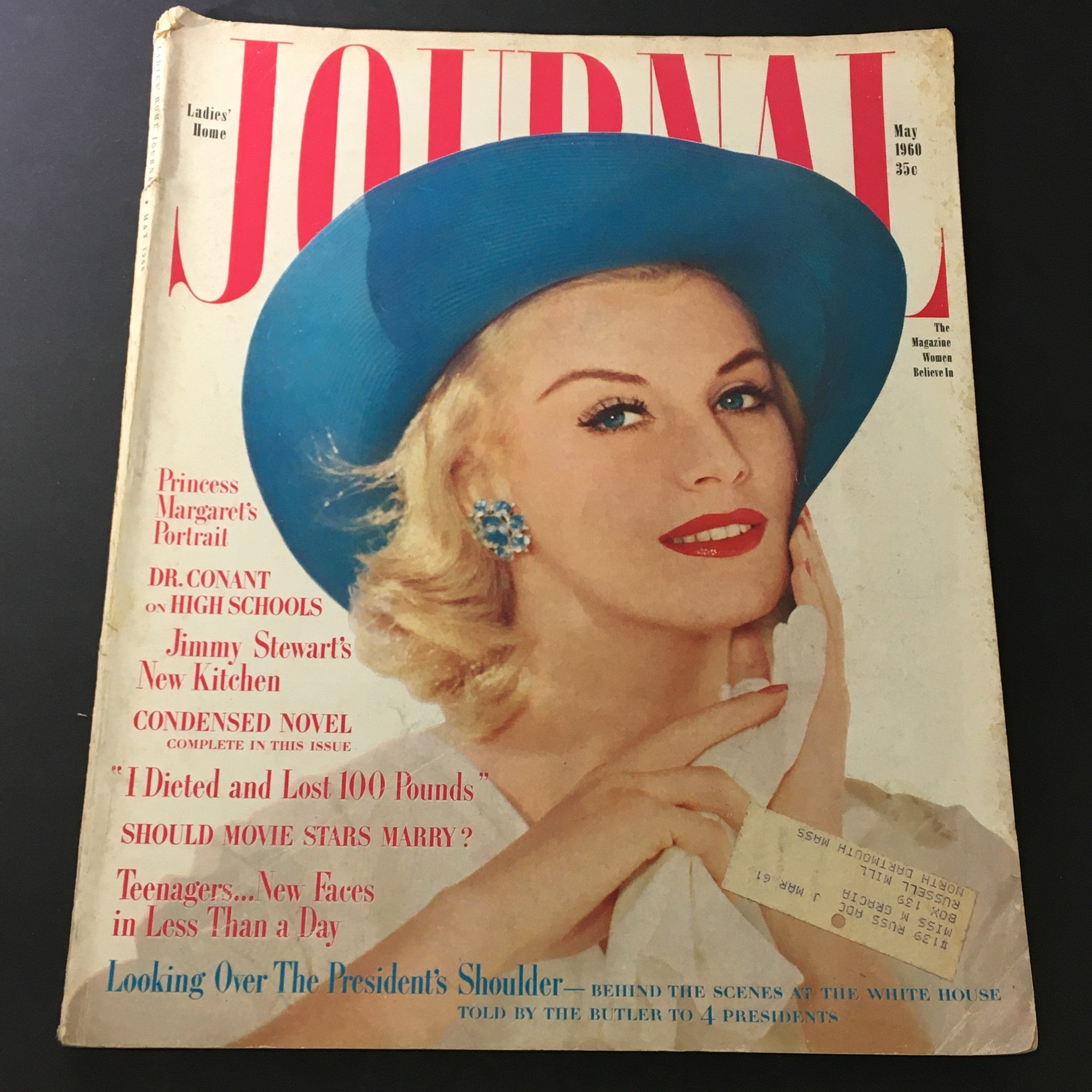 VTG Journal Magazine May 1960 cover featuring Princess Margaret's portrait and Jimmy Stewart, illustrating vintage fashion and classic cinema.