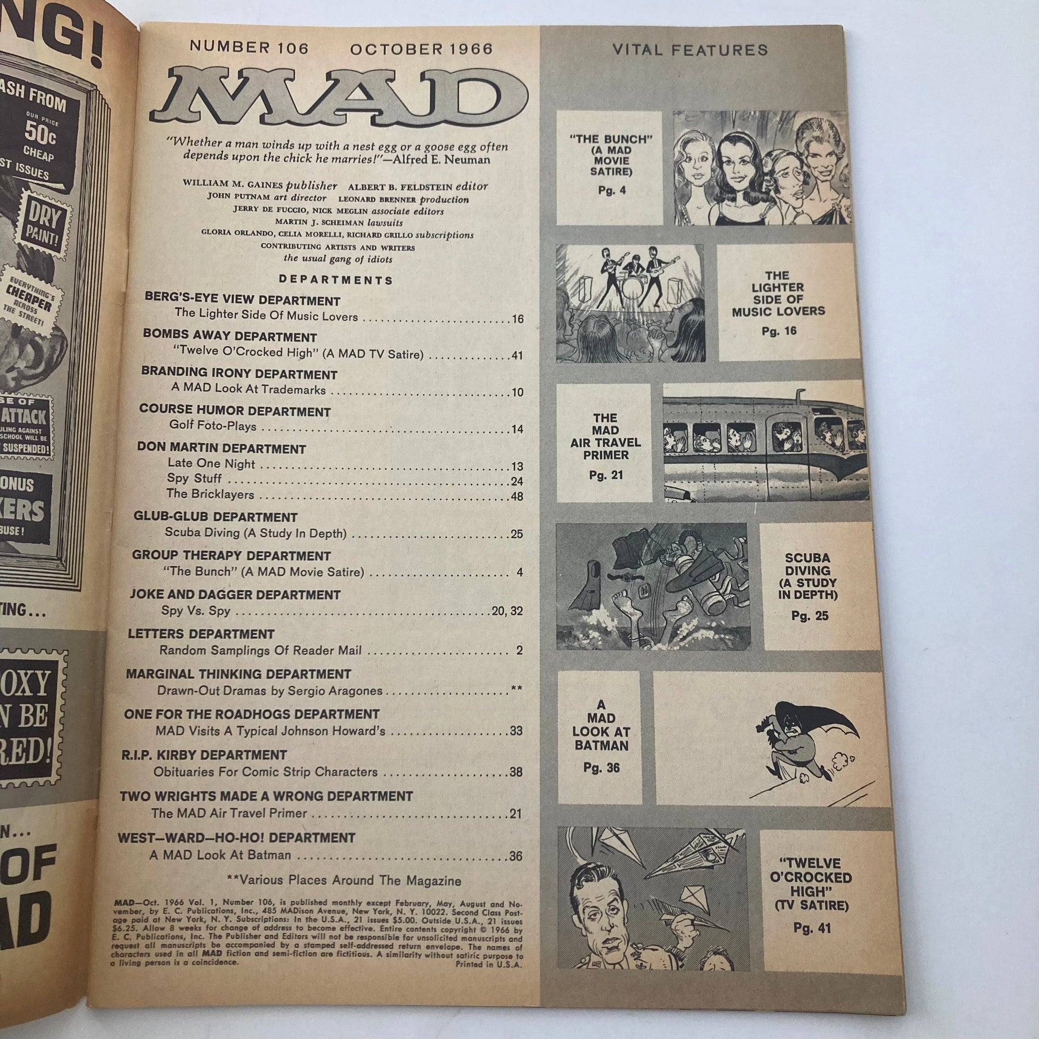 VTG Mad Magazine October 1966 No. 106 Scuba Diving Study 4.0 VG No Label