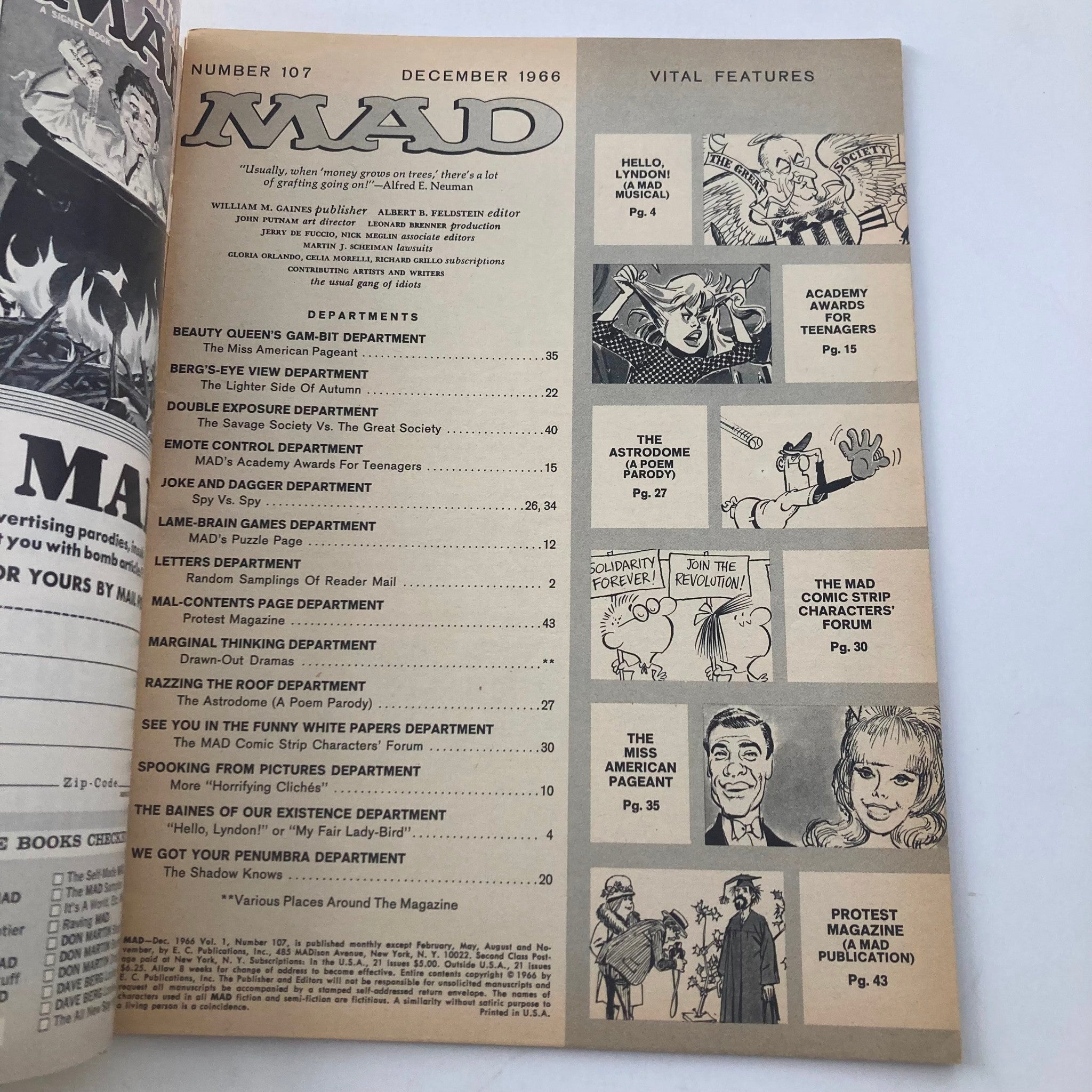 VTG Mad Magazine December 1966 No. 107 Wanted New Reader 4.0 VG No Label