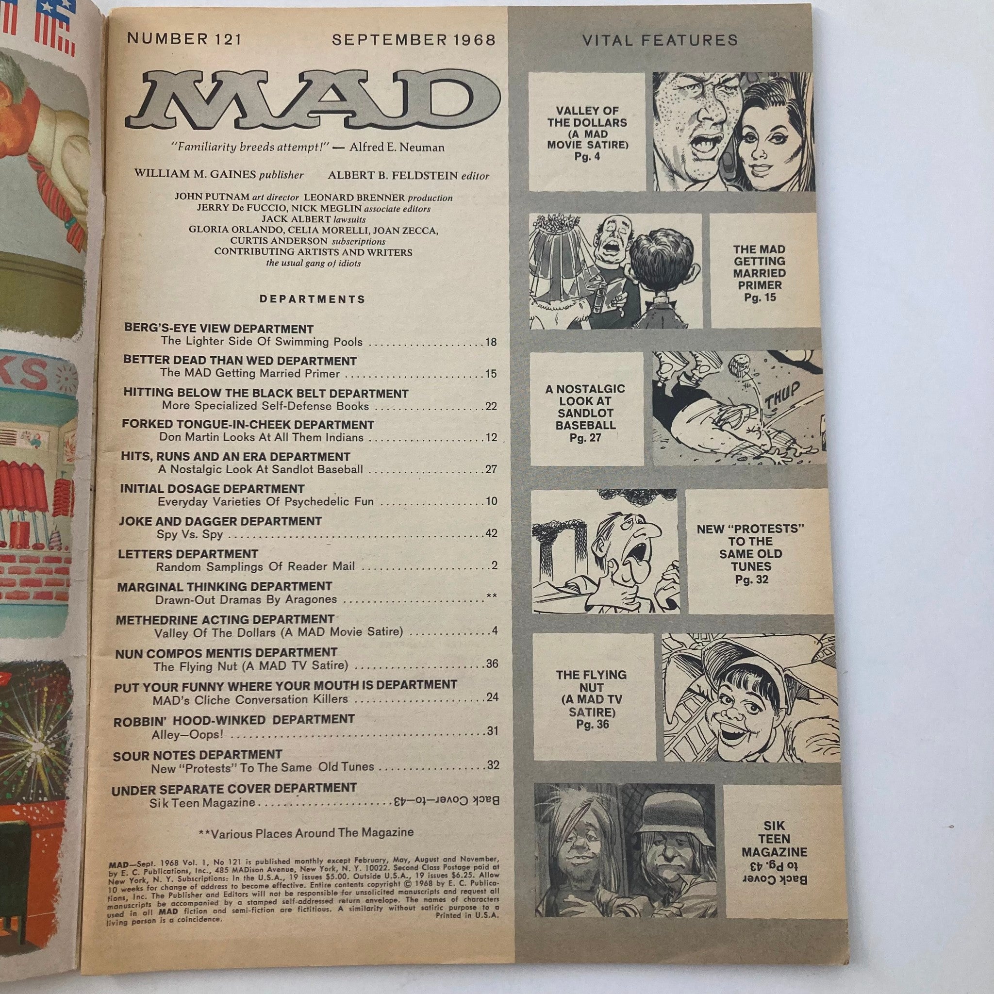 VTG Mad Magazine September 1968 No. 121 The Flying Nut 4.0 VG No Label