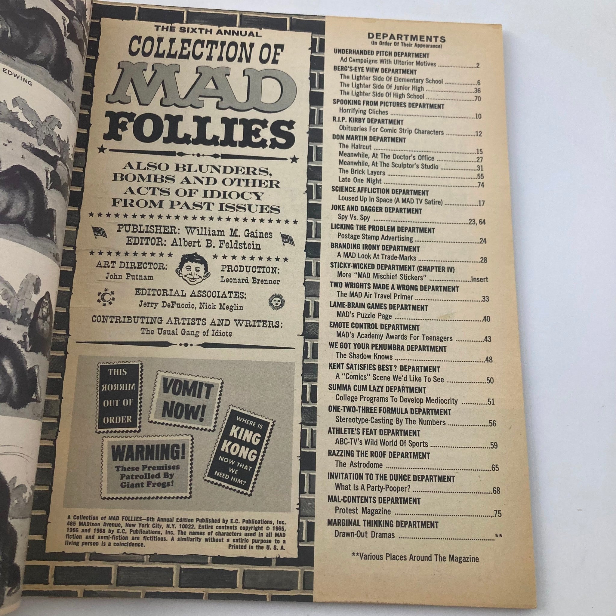 VTG 1968 The Sixth Annual Collection of Mad Follies 4.0 VG No Label