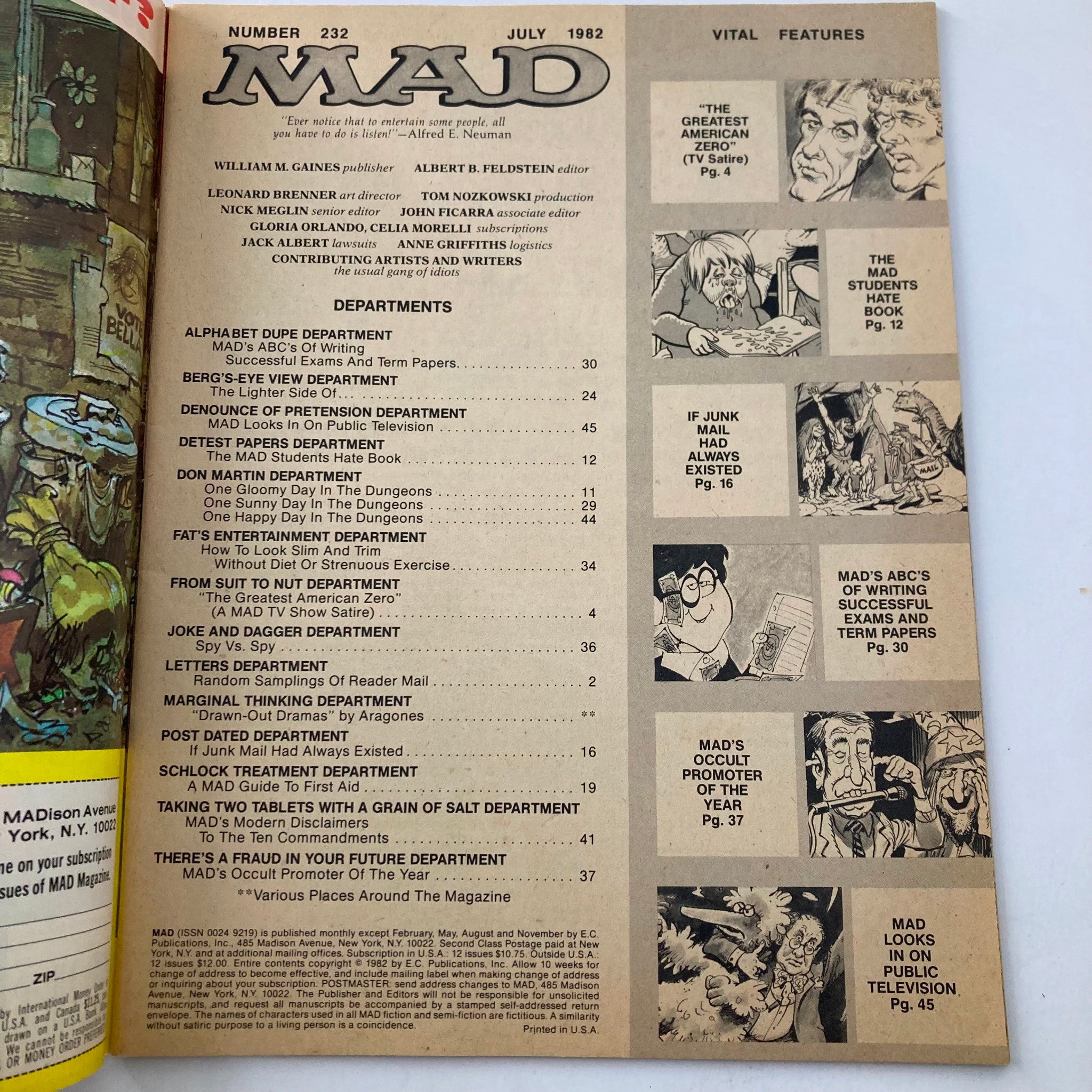 VTG Mad Magazine July 1982 No. 232 Escape The Insanity of World 6.0 FN No Label