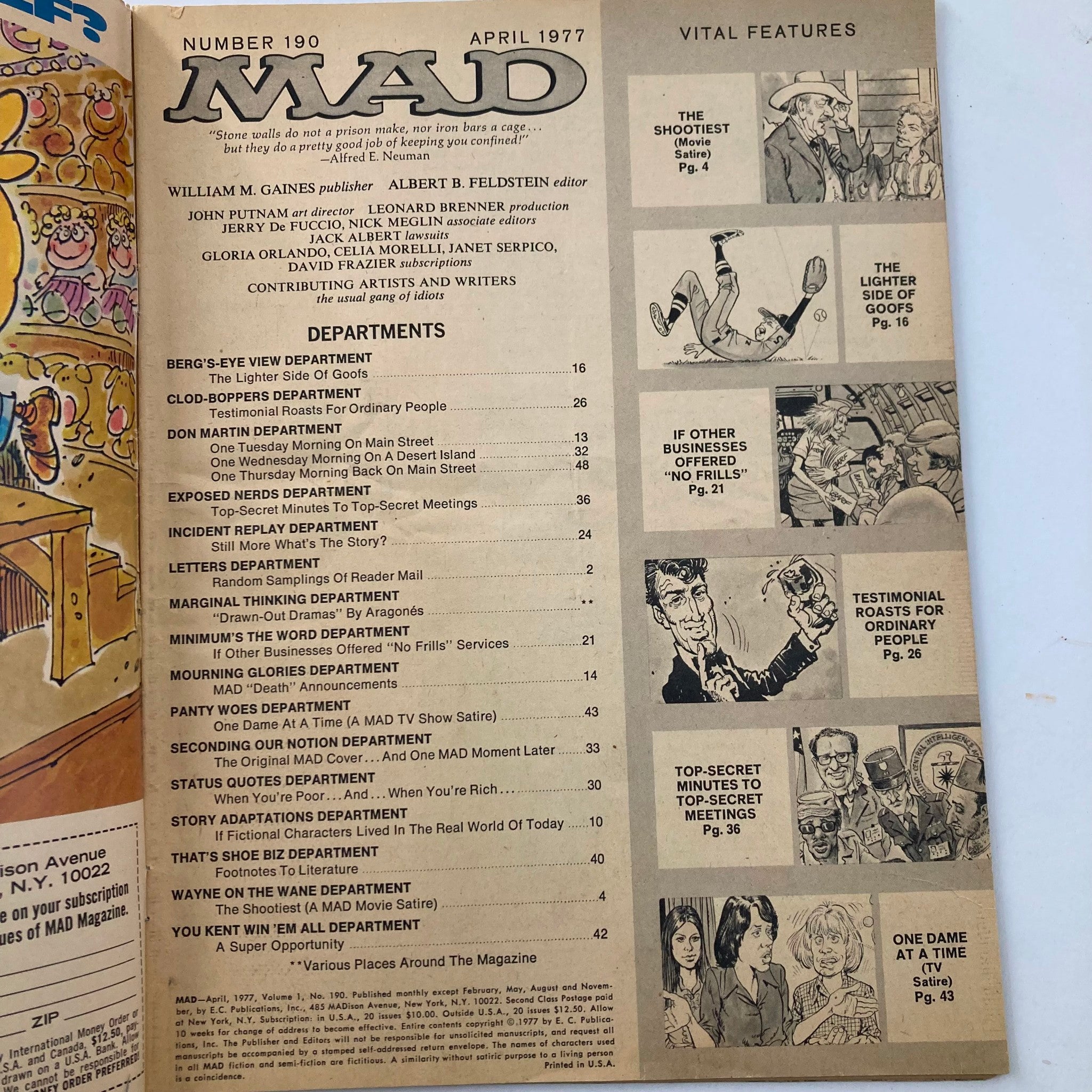 VTG Mad Magazine April 1977 No. 190 Top-Secret Meetings 2.0 GD Good No Label