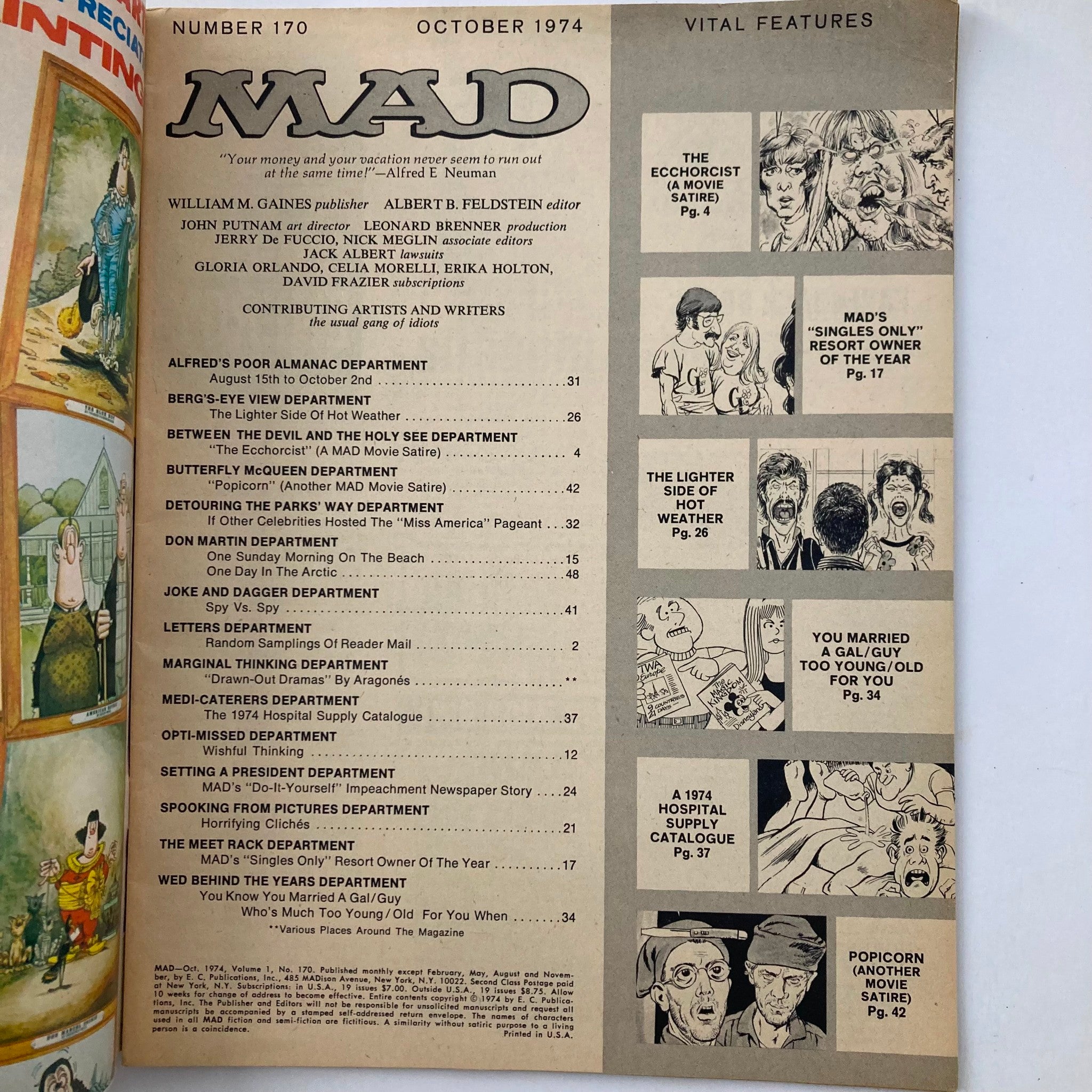 VTG Mad Magazine October 1974 No. 170 Exorcist Barf Bag 2.0 GD Good No Label