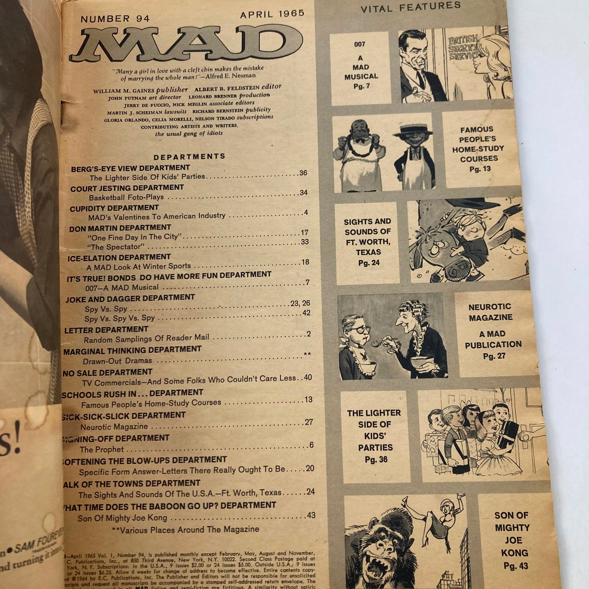 VTG Mad Magazine April 1965 No. 94 Son of Mighty Joe Kong 2.0 GD Good No Label