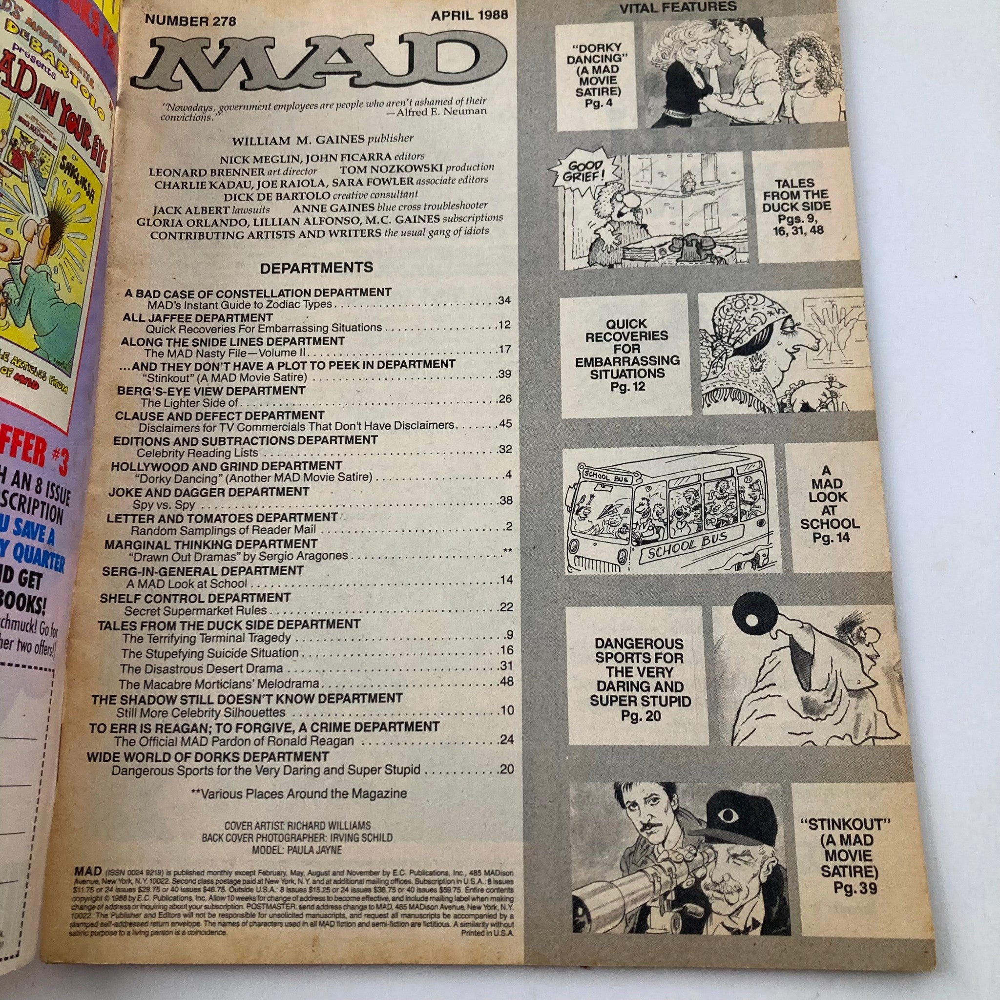 VTG Mad Magazine April 1988 No. 278 Dorky Dancing 2.0 GD Good No Label