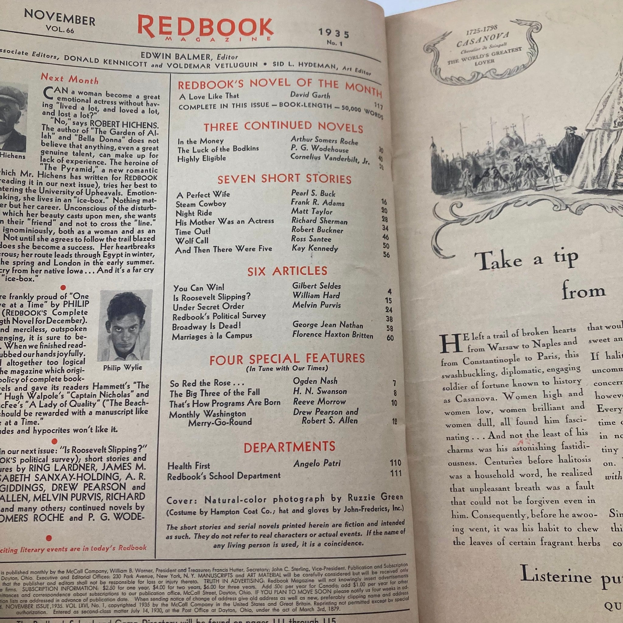 VTG Redbook Magazine November 1935 Vol 66 No. 1 A Perfect Wife No Label