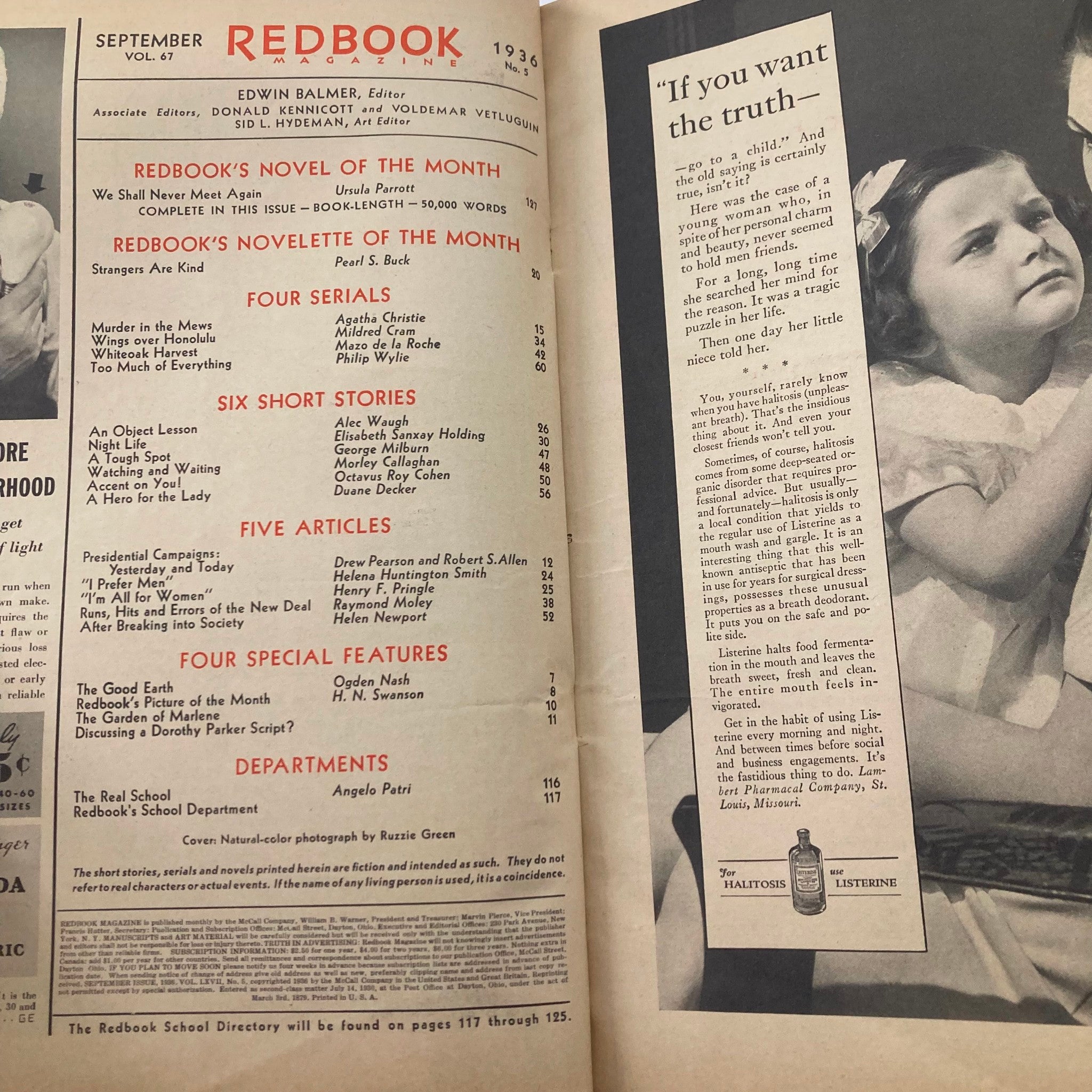 VTG Redbook Magazine September 1936 Vol 67 No. 5 A Hero for the Lady No Label